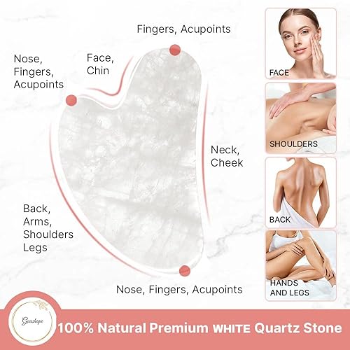Miniatura 5 de GUASHAPE Gua Sha - Juego de piedras faciales para herramientas faciales, jade real natural de primera calidad, Gua Sha + cuarzo blanco natural de