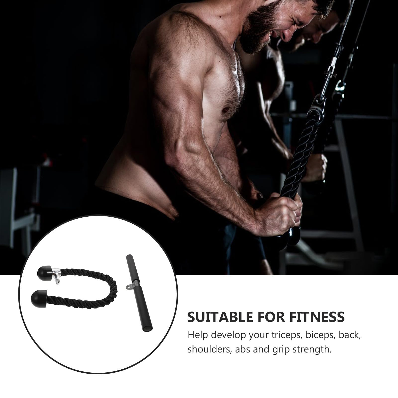 Trizepsseil Zugseil mit Stange aus Stahl und Nylon für Fitnessgeräte Zubehör im Gym Zubehör mit Doppelgriffseil für Sommerstimmung Beim Home Gym Workout