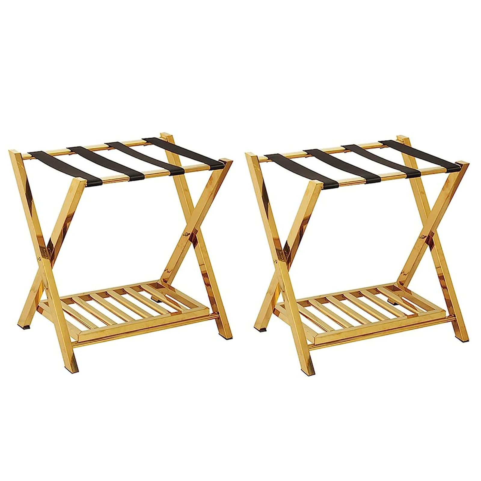 Paquete de 2 Soporte Maletas Plegable - Reposa Maletas Hotel, 2 Niveles Acero Inoxidable Porta Maletas, Estante Bastidor para Equipaje con Zapatero, Portaequipajes para Hogar Viajes