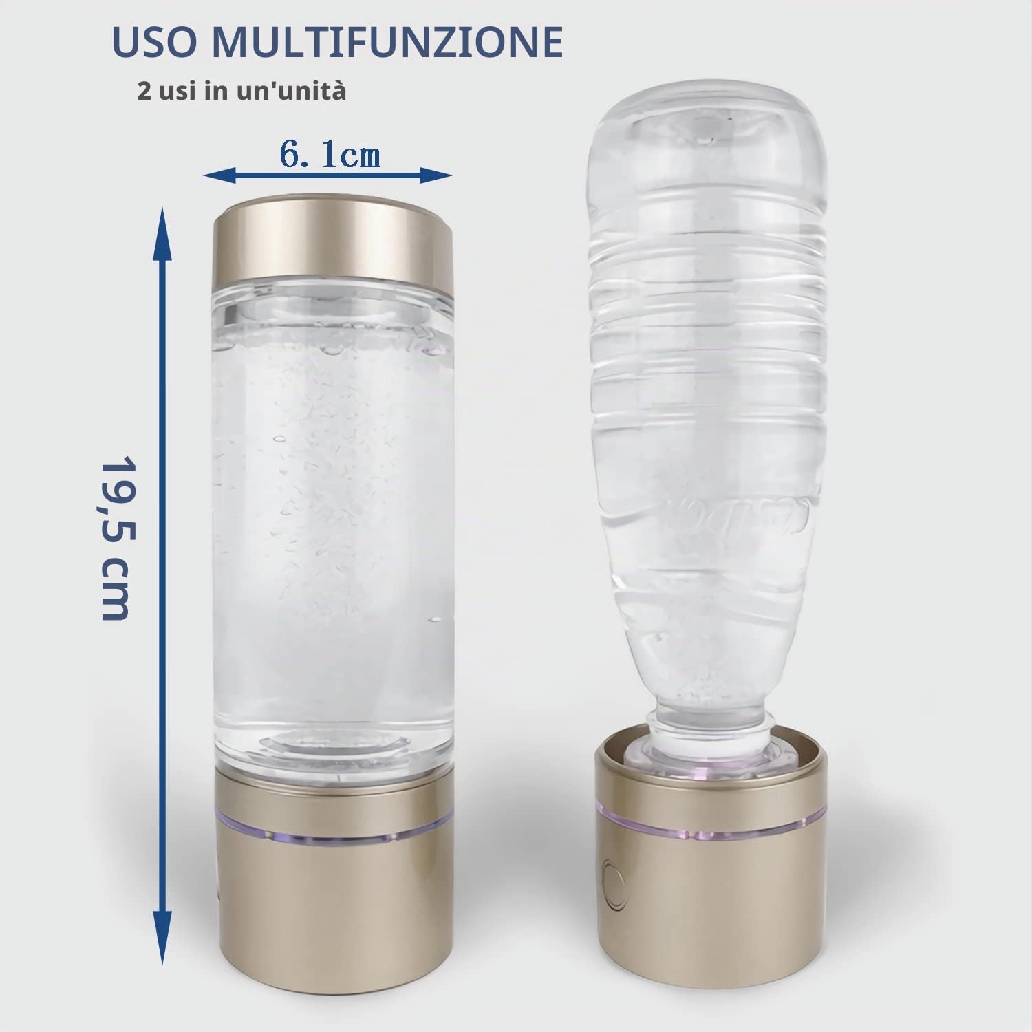 Generatore di idrogeno, Acqua ionizzata con tecnologia SPE e PEM, Bottiglia 240ml, Concentrazione fino a 4500 PPB