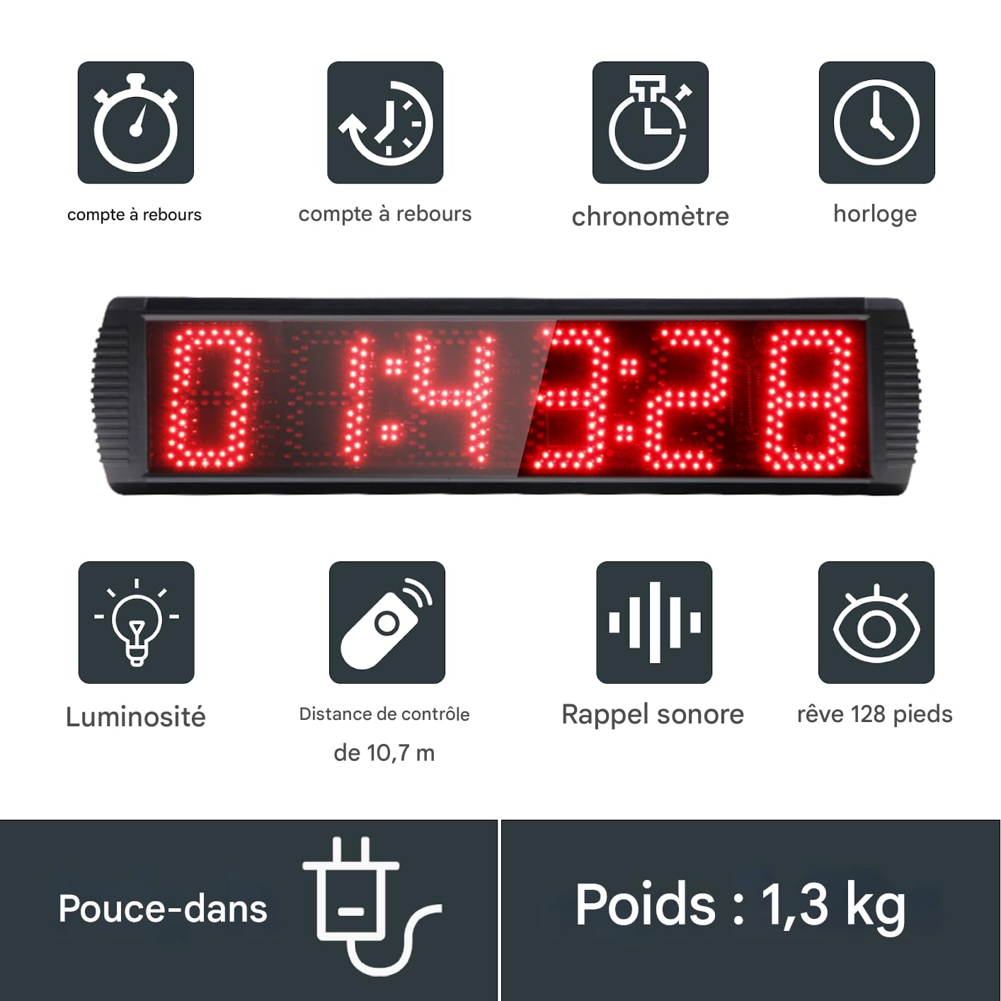 GANXIN Reloj portátil de 5 pulgadas de alto carácter 6 dígitos LED de carrera con trípode para eventos de ejecución, temporizador digital de cuenta regresiva/arriba, por control remoto