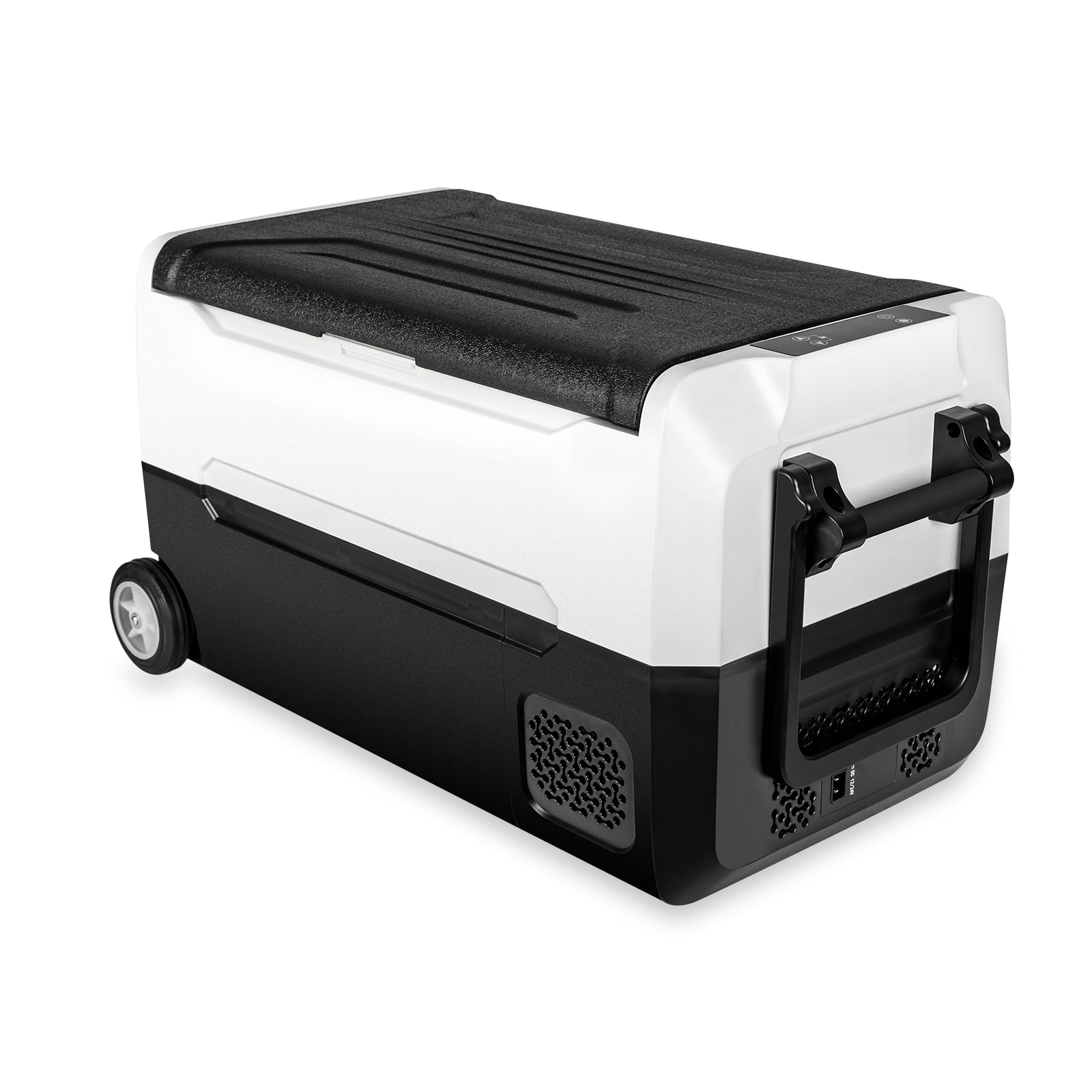 Fullwatt Kompressor Kühlbox 35L mit Rollen, Kühlung bis -20° C, Kühlschrank Elektrisch 12V 24V 220V-240V Anti-Schütteln,Gefrierbox für Camping Auto,LKW, Boot, Reisemobil, Steckdose,Tragbar