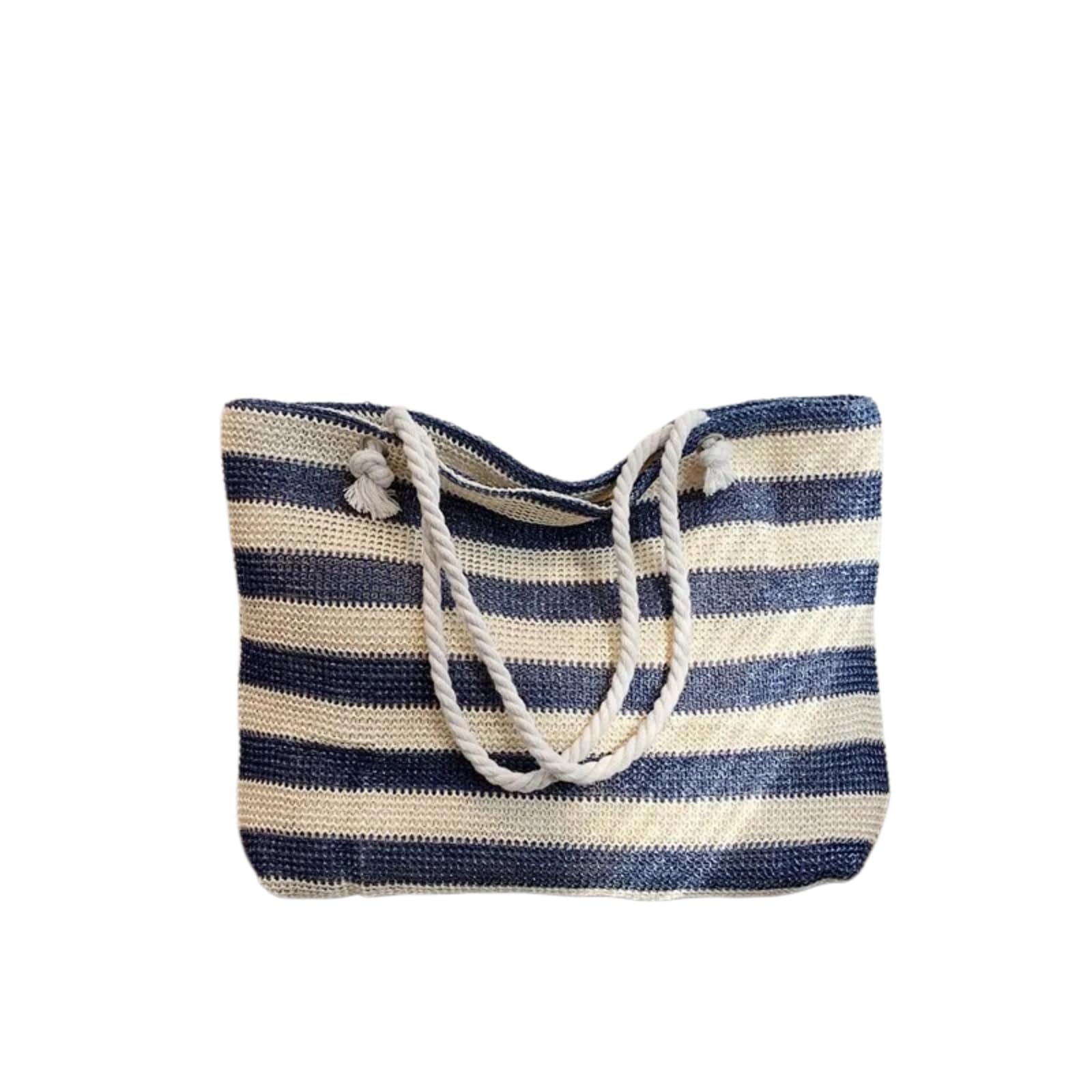 Borsa Spalla Paglia di Trasporto Tessuta con Maniglie Corda Annodate per Il Mare E I Viaggi Tempo Libero Giornalieri-black-40x 10x32cm