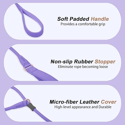 Miniatura 3 de Correa antideslizante para perro, correa de entrenamiento para perros con doble asa, correa y collar de nailon de cuero suave, correa de cuerda