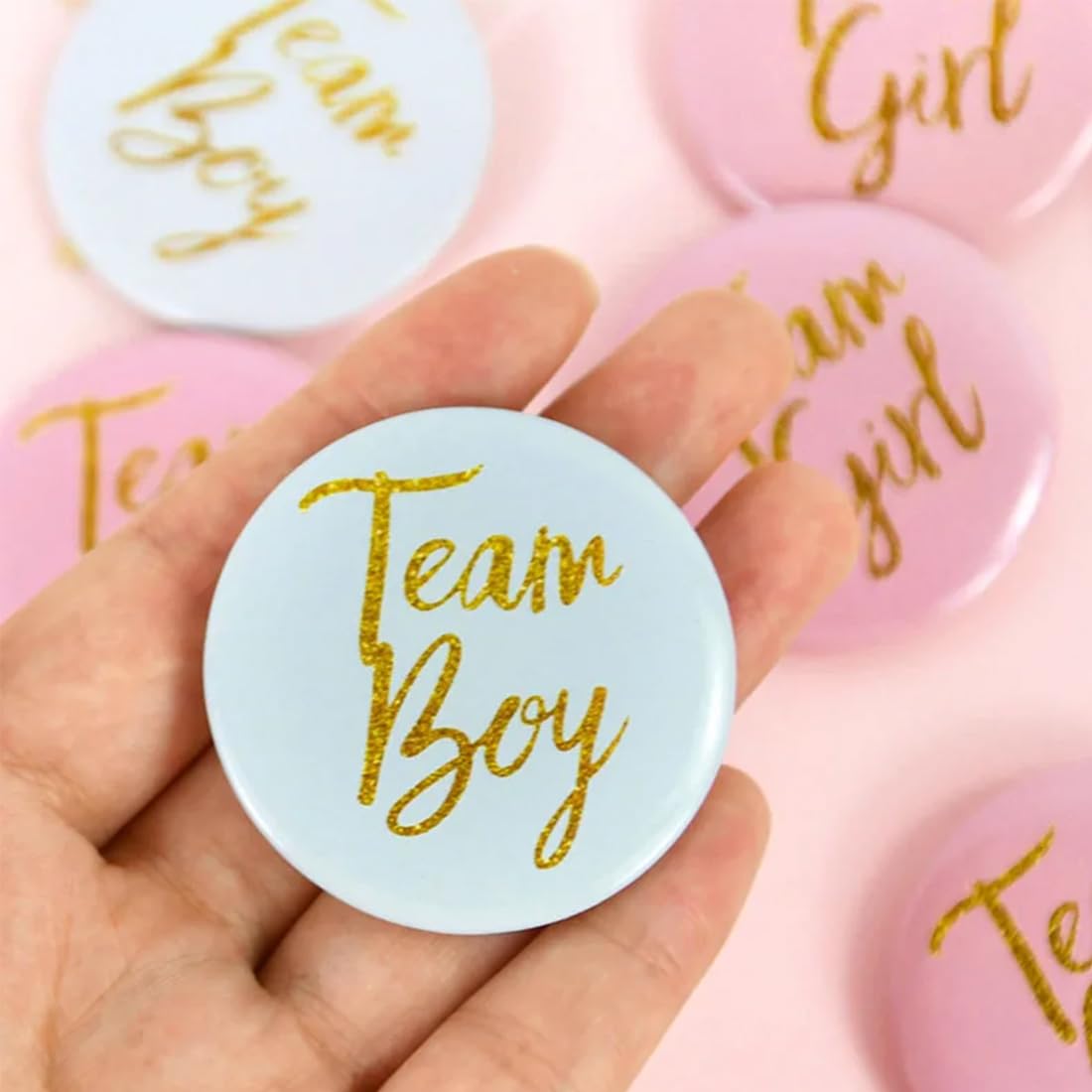 20 Badges Épingles Révélation Sexe Bébé - Team Boy & Team Girl - Fête Gender Reveal