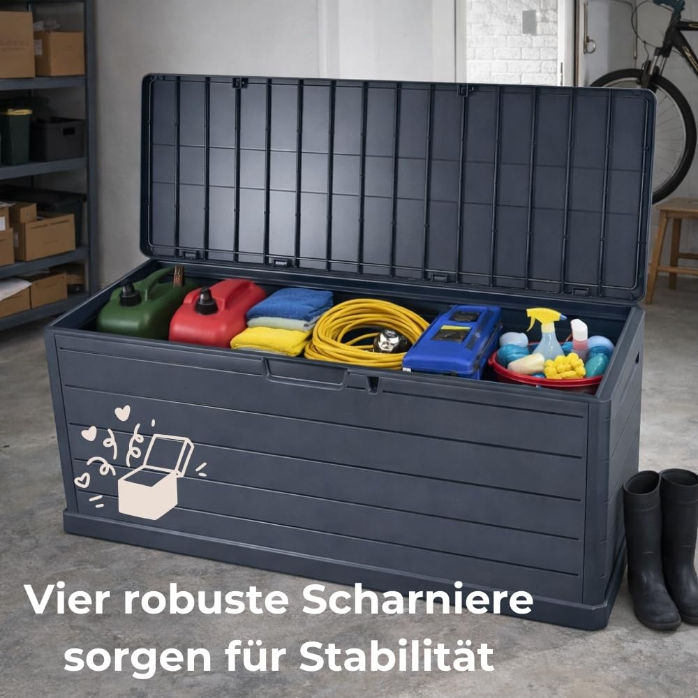 Gartenbox Wetterfest Auflagenbox Wasserdicht 350 L | Kissenbox Groß, Outdoor Möbel Box, Gartentruhe, Terrassenschrank