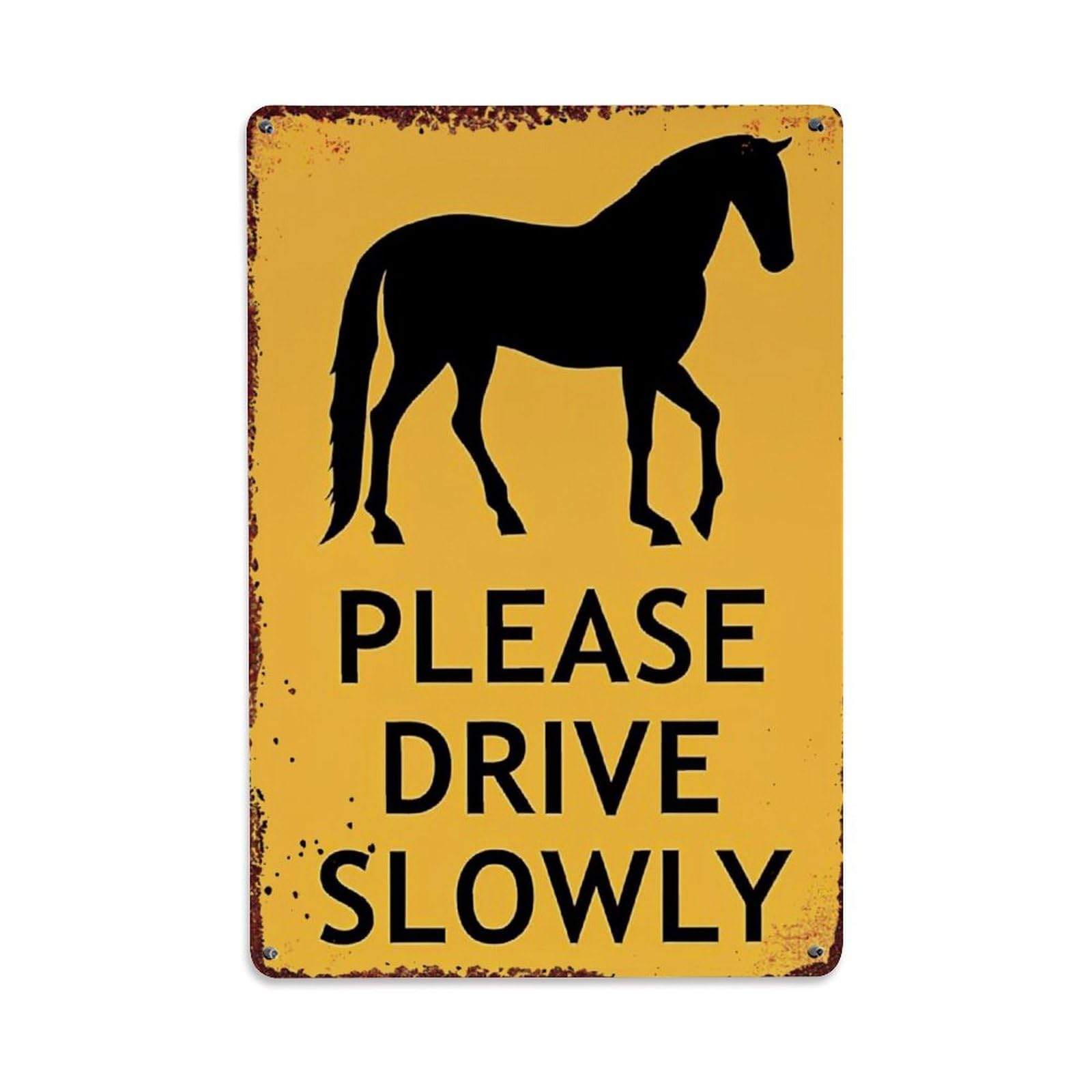 Jdfenggu Vintage Horse Silhouette Warning Sign Yellow Retro Metal Tin Sign, Decor Art Poster For Bar, Home, Man Cave, Kitchen, Laundry Room Gift 8X12inch