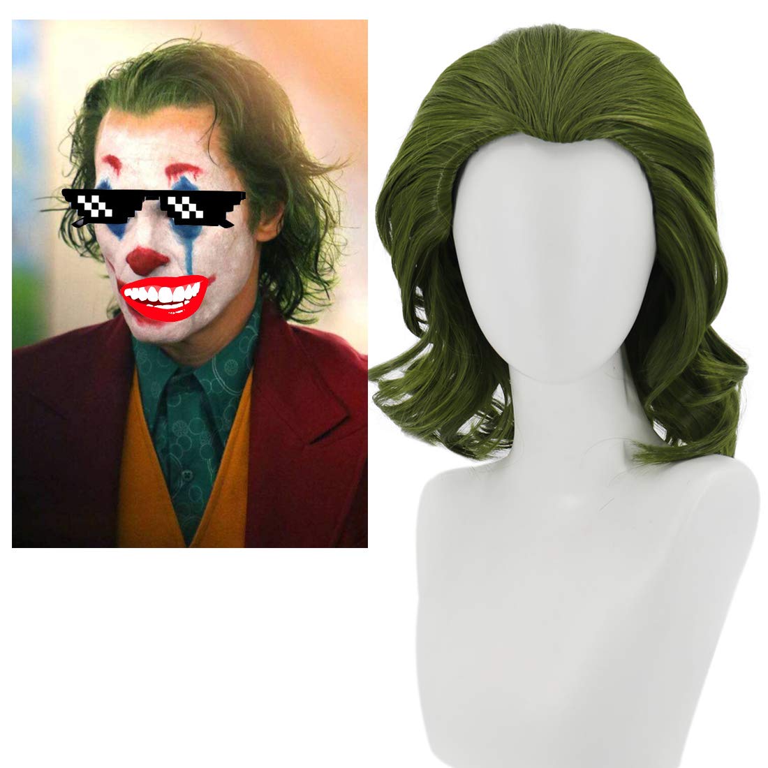 Dark Green Wig Men Short Layered Wig Men's Costume Wig Synthetic Cosplay Party Halloween Costume Wig (Dark Green)