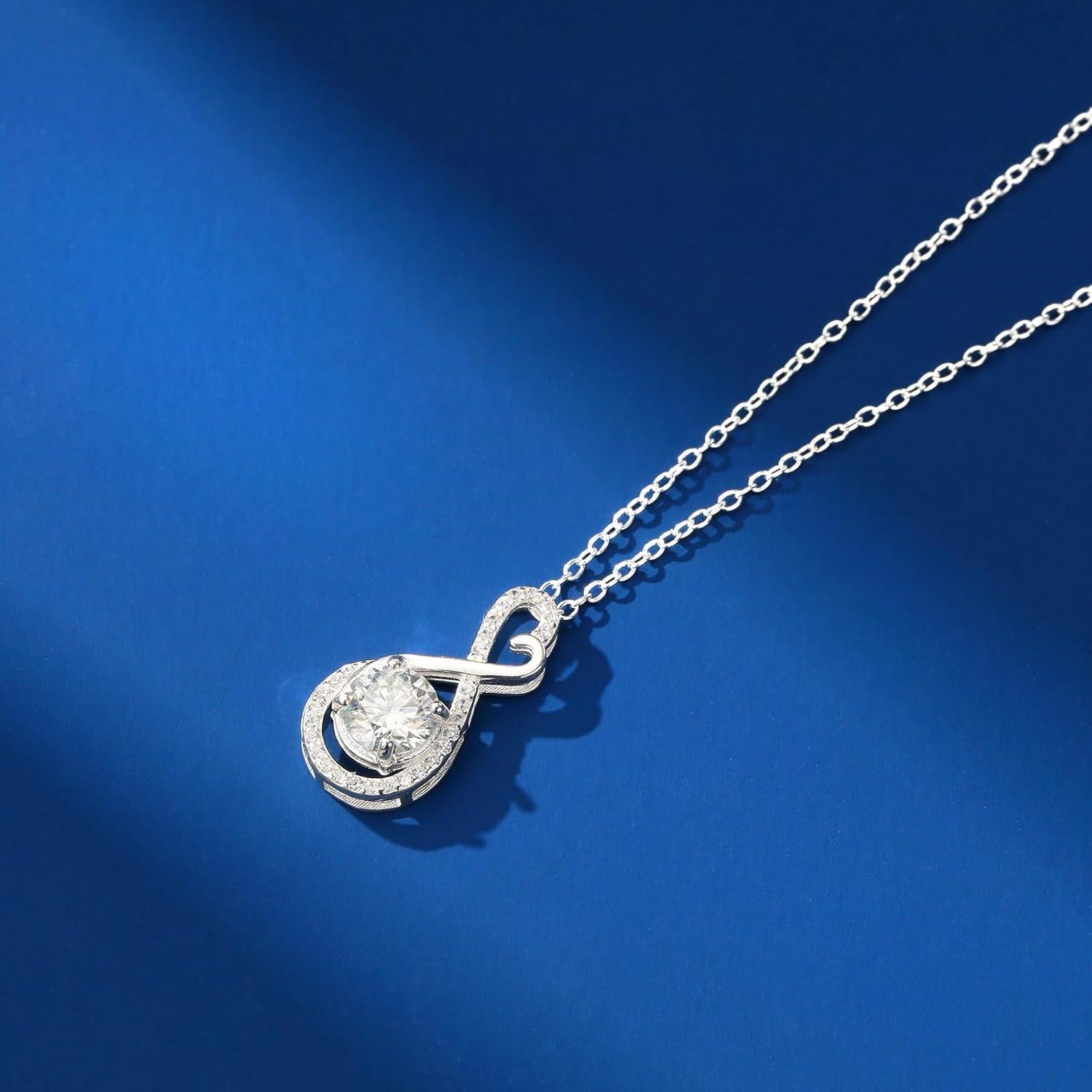 1CT Moissanite Necklace for Women, Infinity Love Lab Created Diamond Pendant, 18K White Gold Plated 925 Sterling Silver Necklace, Gifts for Women Wife Mom Jewelry, 18+2inch