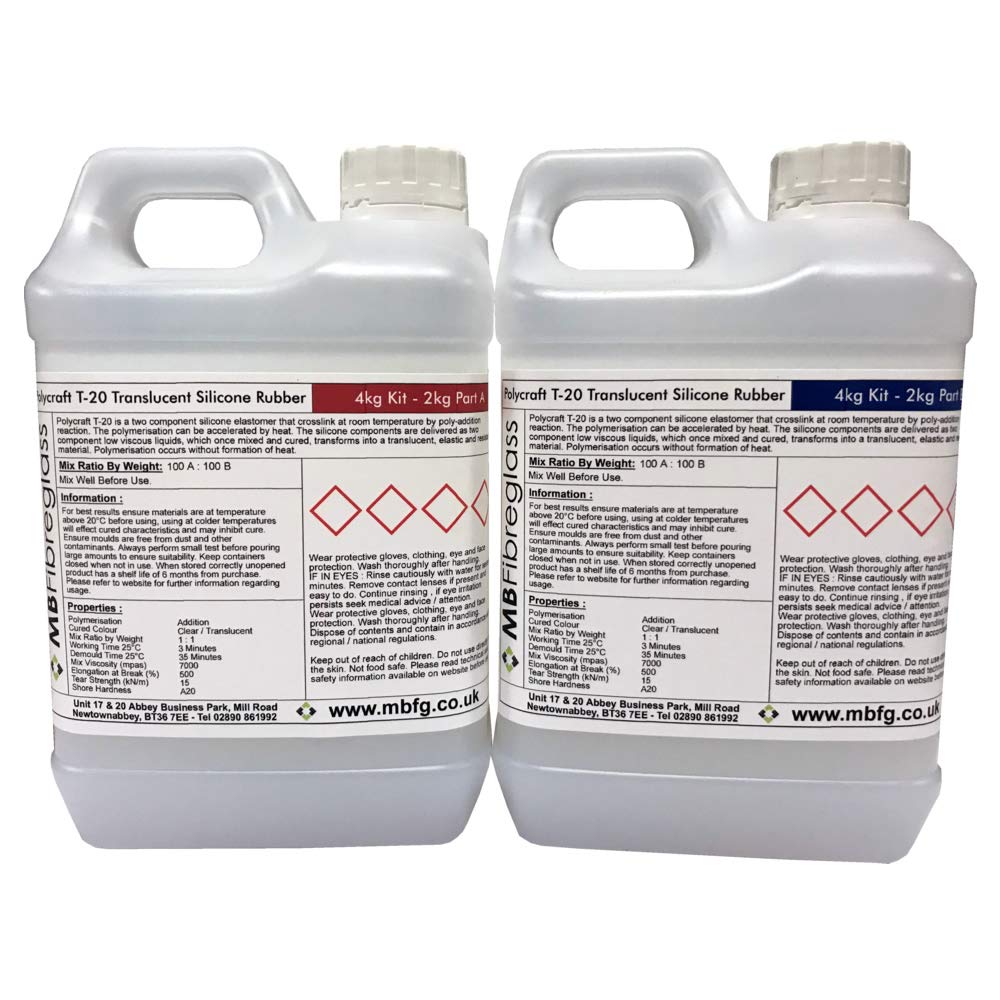 Polycraft ( Mb Fibreglass ) Clear Polycraft T20 Translucent Rtv Addition Cure Silicone Rubber Shore A20-4Kg Kit (T-20)