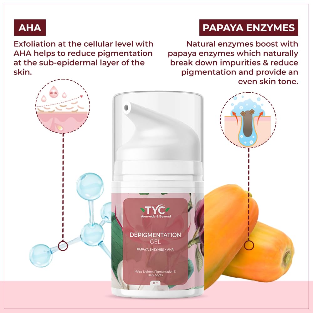 TYC - TRUST YOUR CHOICE Depigmentation Gel with 4% AHA and Papaya Enzymes, Reduces Pigmentation, Dark Spots, and Acne Marks, Glass Skin Effect, For Unisex, Pack of 1 (50 ml) 3