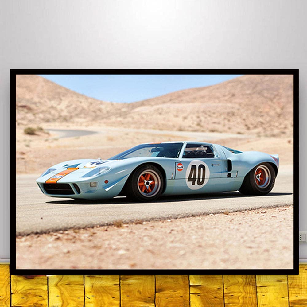 Amazon.co.jp: ガルフフォードGT40ルマンレーシングカーキャンバス絵画