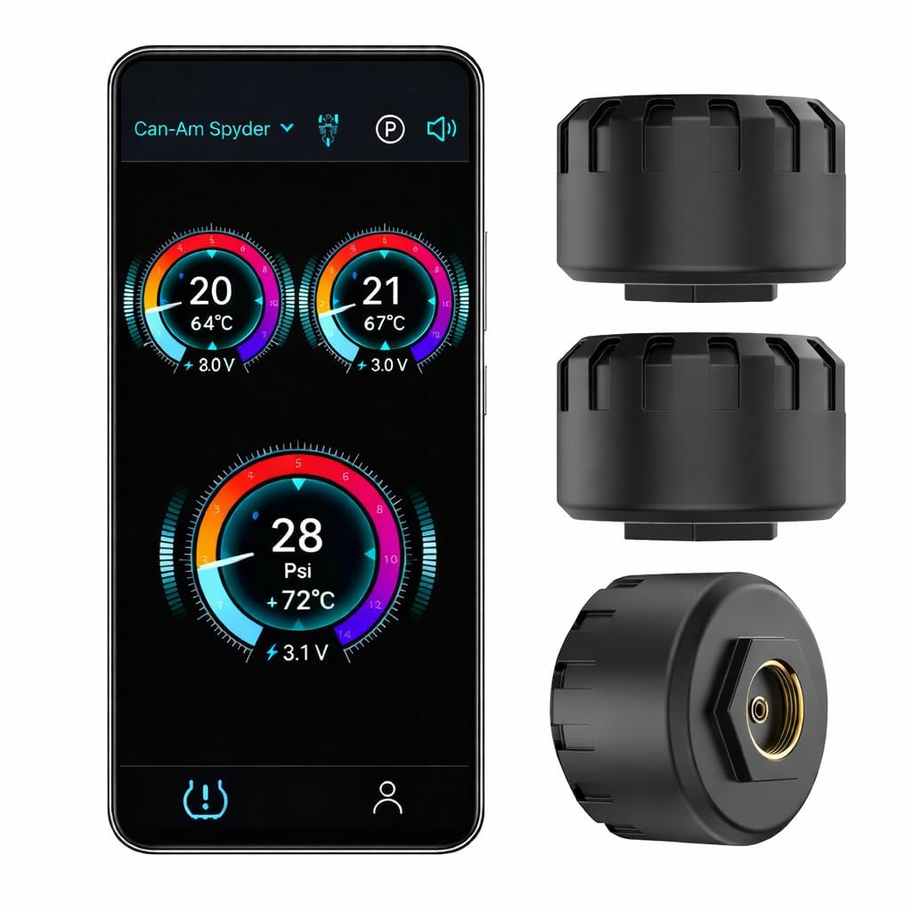 Motorcycle Tire Pressure Monitoring System, Bluetooth TPMS for Motorcycles – Real-Time Tire Pressure & Temperature Monitor with Dual External Valve-Stem Sensors, Waterproof Wireless TPMS (3)