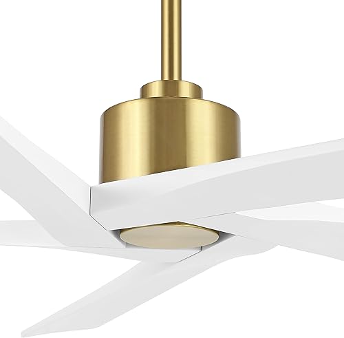 Miniatura 8 de WINGBO Ventilador de techo CC de 54 pulgadas sin luces, 5 cuchillas reversibles de madera maciza tallada, motor de CC silencioso de 6 velocidades,