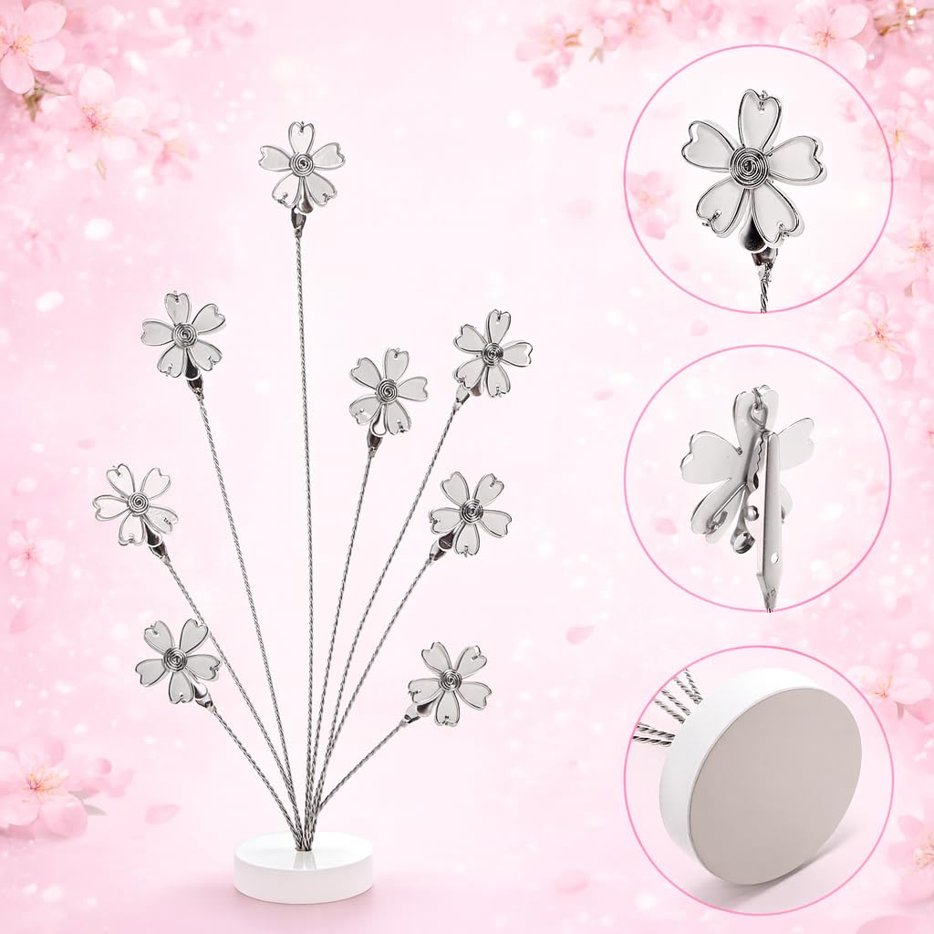 Hacaroa Photo Tree Holder with Clips, 8-Branch Gift Card Holder Christmas Money Family Tree Picture Stand for Greeting Cards, Memos, Notes, Wedding, Graduation, White Sakura