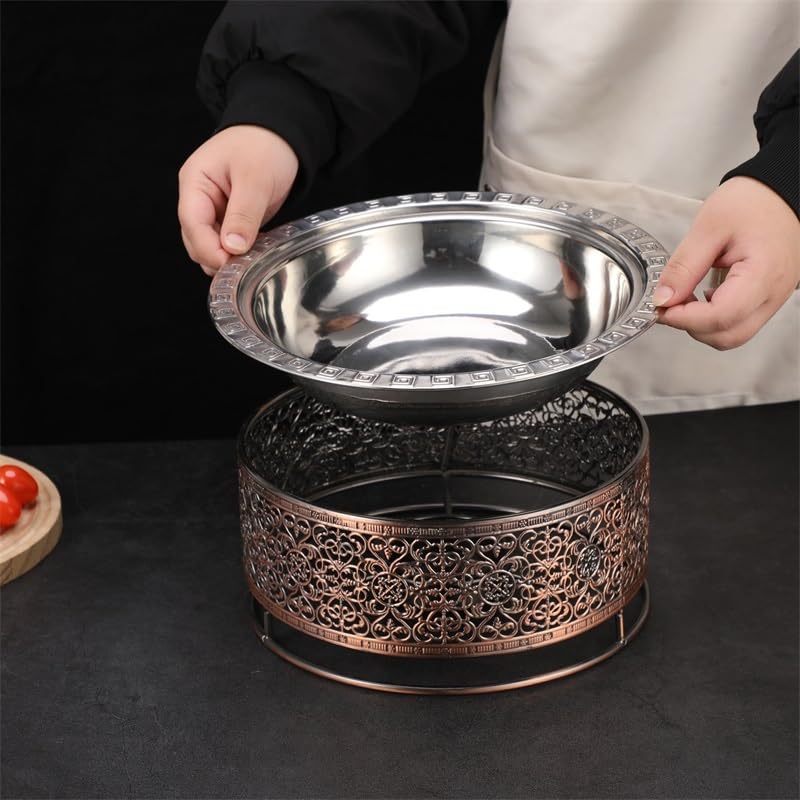 Okrągły podgrzewany bufet w stylu retro ze stali nierdzewnej, podgrzewana taca z pokrywą na garnek i uchwytem na paliwo do gastronomii, posiłków na imprezy (30 cm)