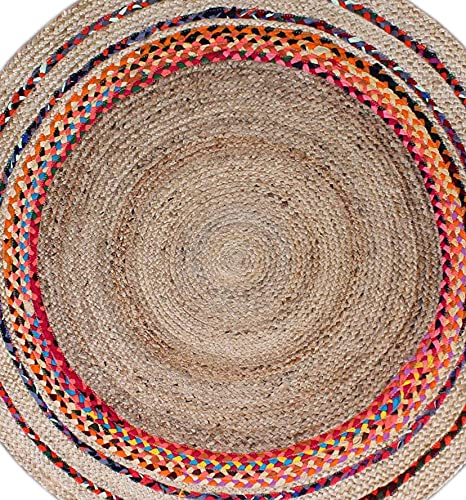 Image of Jute Braided Natural Hand Woven & Reversible Rug for Living Room Kitchen Entryway, Farmhouse Rustic Burlap Carpet Floor Mat (cottonjute, 180cm)