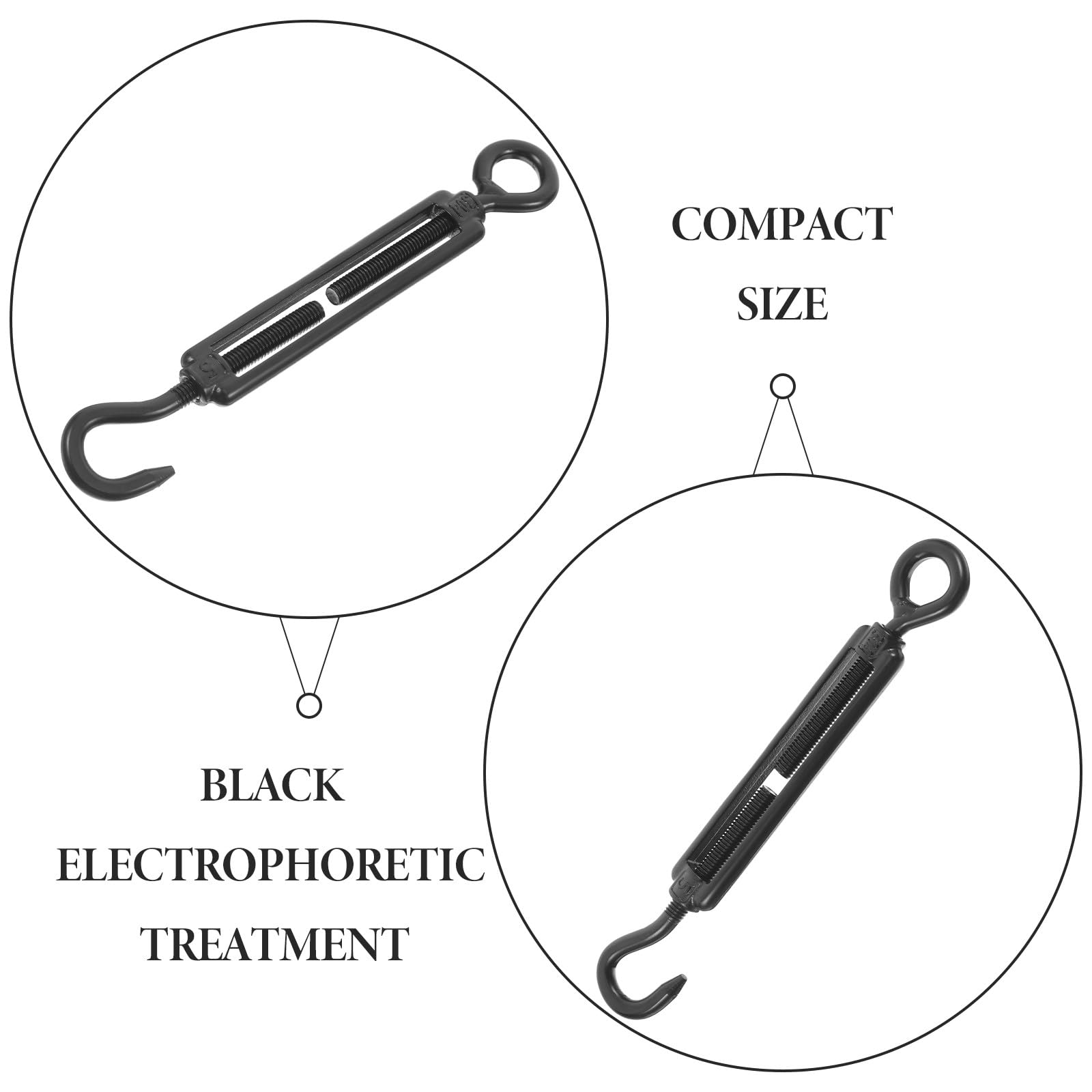 Healeved 5 Tensores de Cable de Acero Inoxidable M5 Negro, Resistentes Uso Industrial y Exterior, Gancho y Ojo para Tensar Cuerdas y Cables
