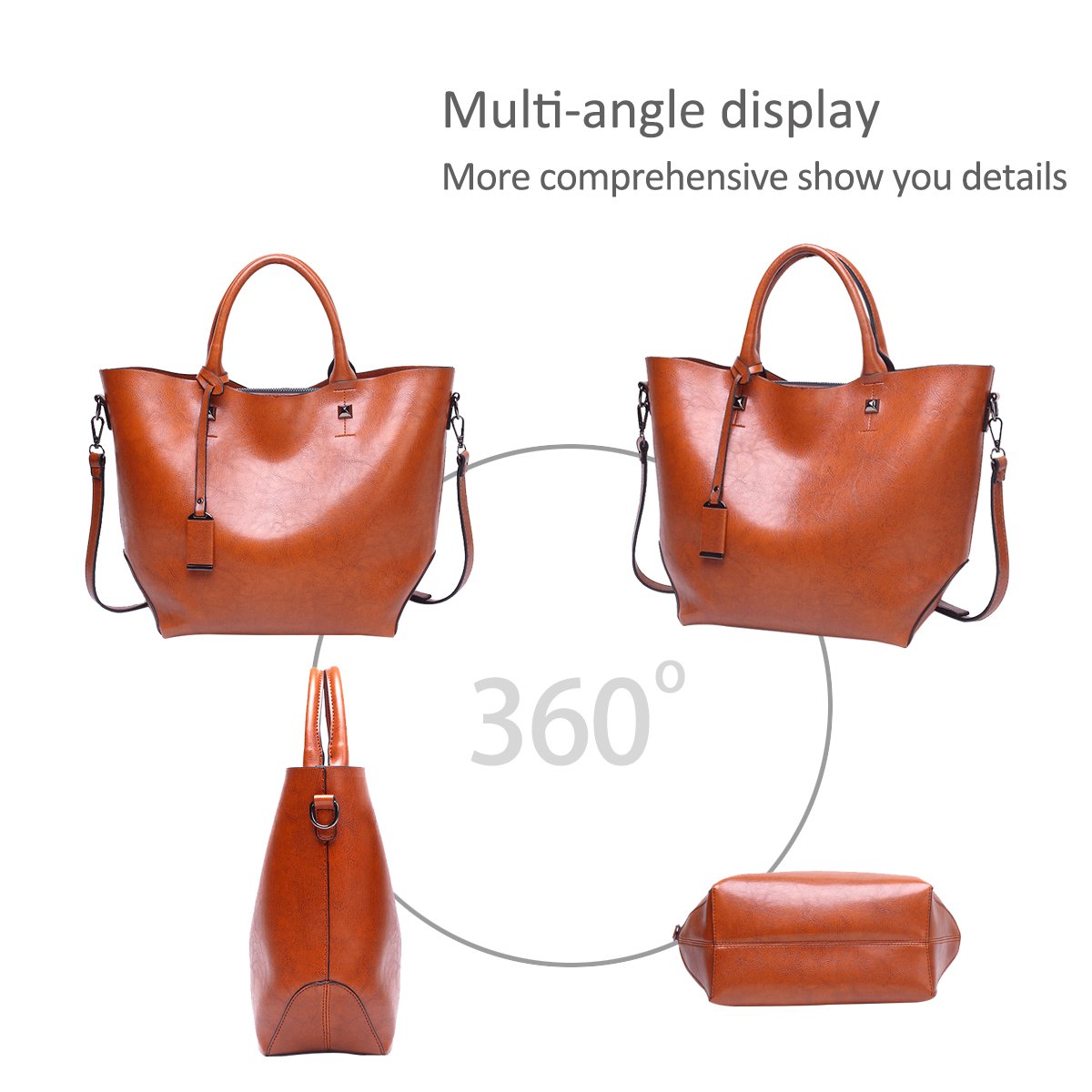 ADITAM Fashion Damen Bucket Bag Tote Handtasche Umhängetasche Messenger Große Tasche Wasserdichtes PU-Leder Braun Double the Comfort
