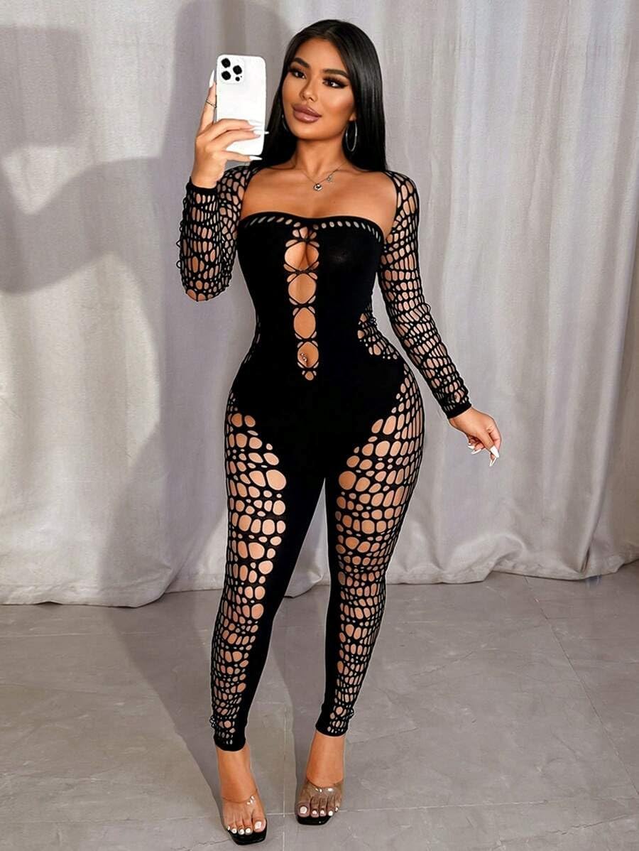 Women Sexy Fishnet Bodysuit Mesh Badydoll Soft Nightwear Lingerie One Piece