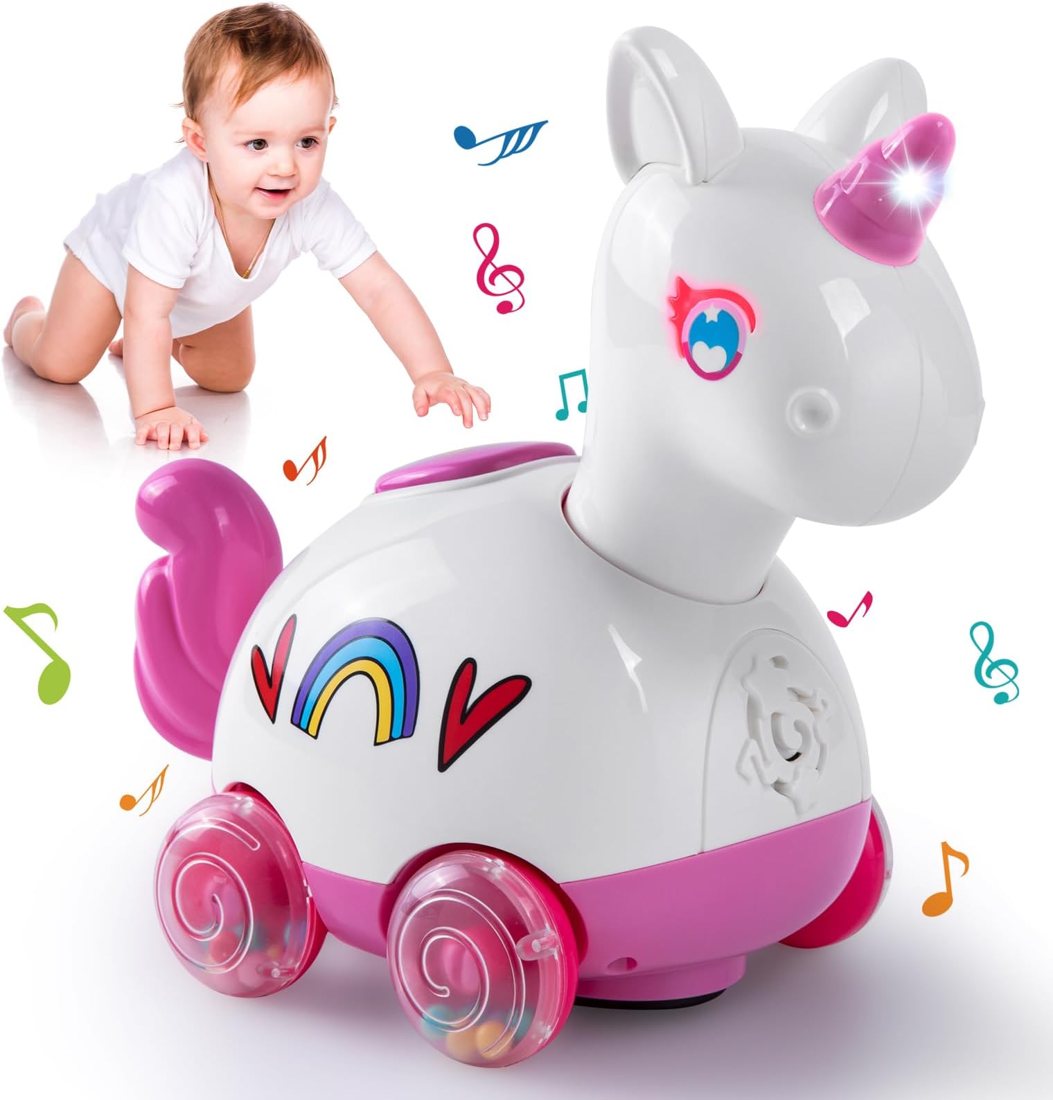 NYOBABE Baby Toys for 6 9 12 18 24 Months With Music & Light,Unicorn 1 2 3 Year Old Girls,Toddler Learning Crawling Toys,Infant Light up Musical Toy, First Birthday Xmas Gifts, Pink-unicorn