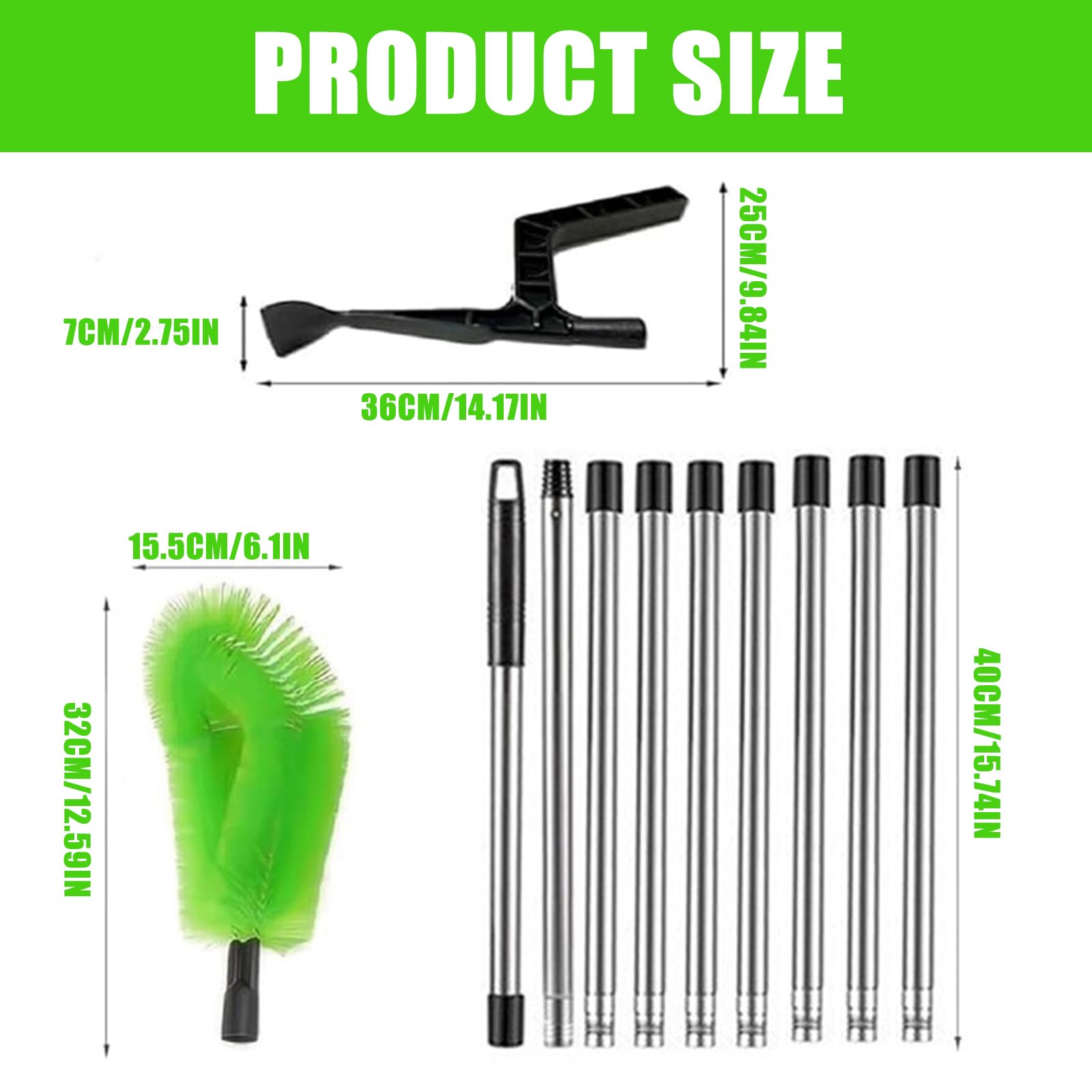 Nettoyeur de gouttières 390 cm - Brosse et cuillère de nettoyage 2 en 1 - Brosse de nettoyage de gouttières avec tige télescopique en acier inoxydable pour feuilles, fenêtres, toits de tuyaux de