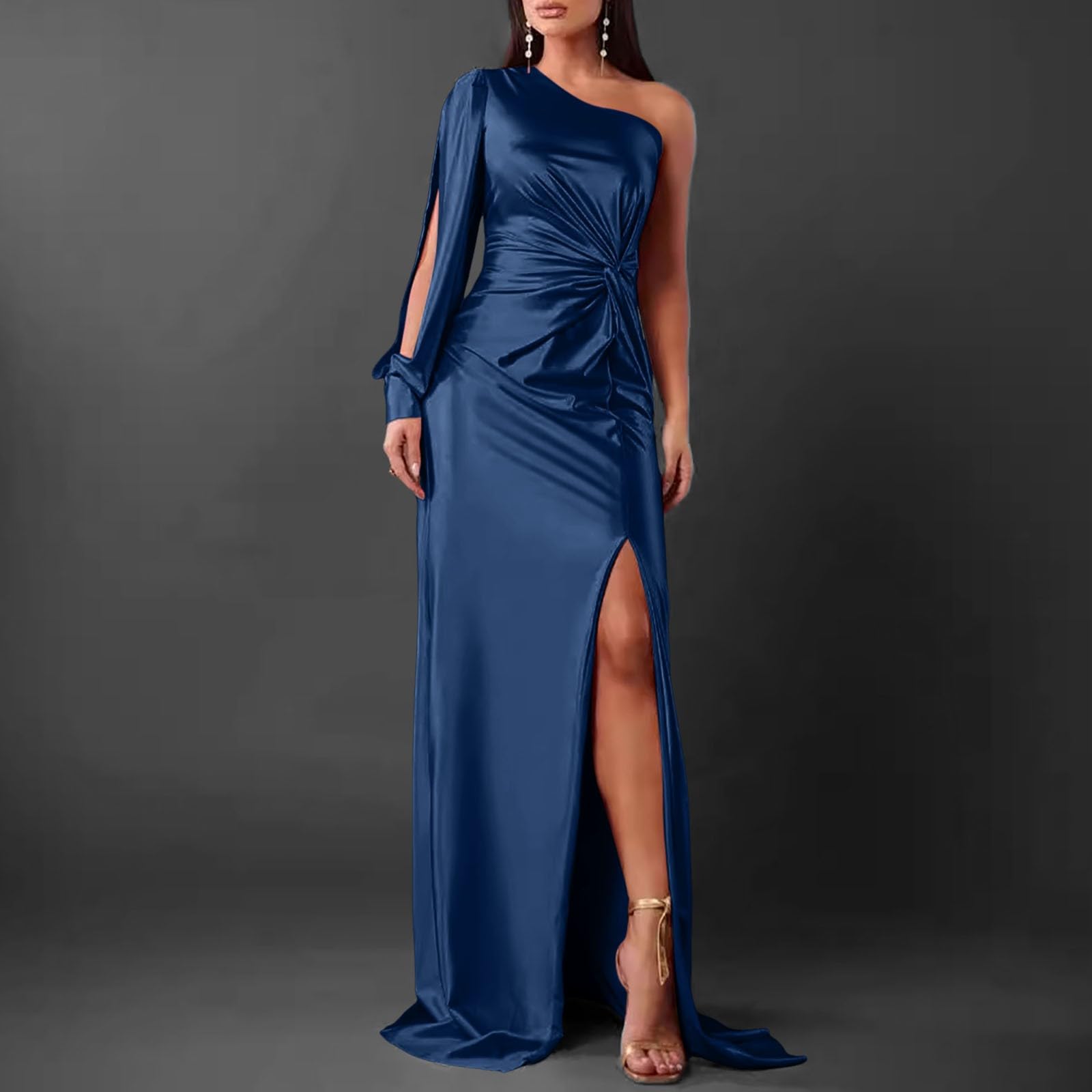 Maxikleid Damen One Shoulder Abendkleid Hoher Schlitz Elegant