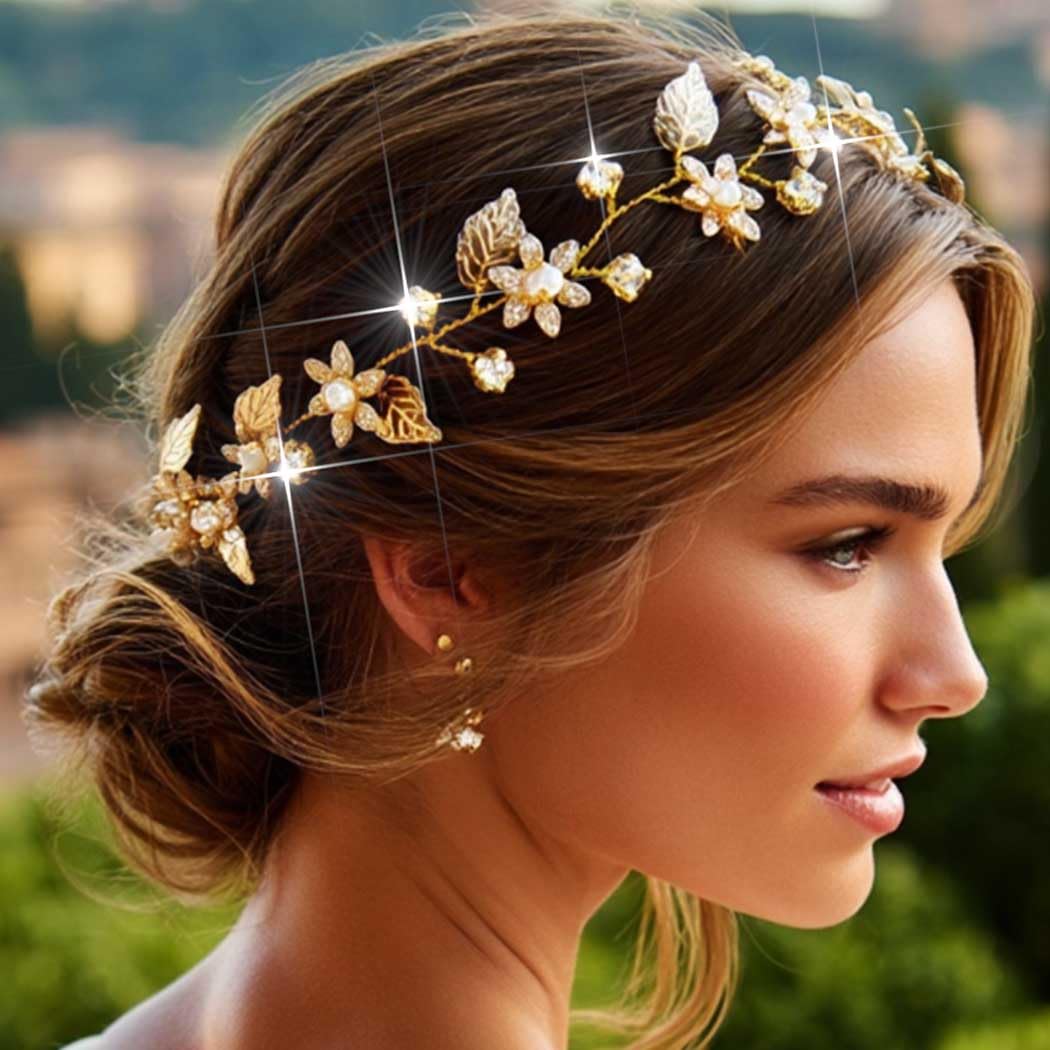 Yean Cerchietto per capelli da sposa con foglie dorate, accessori da sposa per donne (oro)