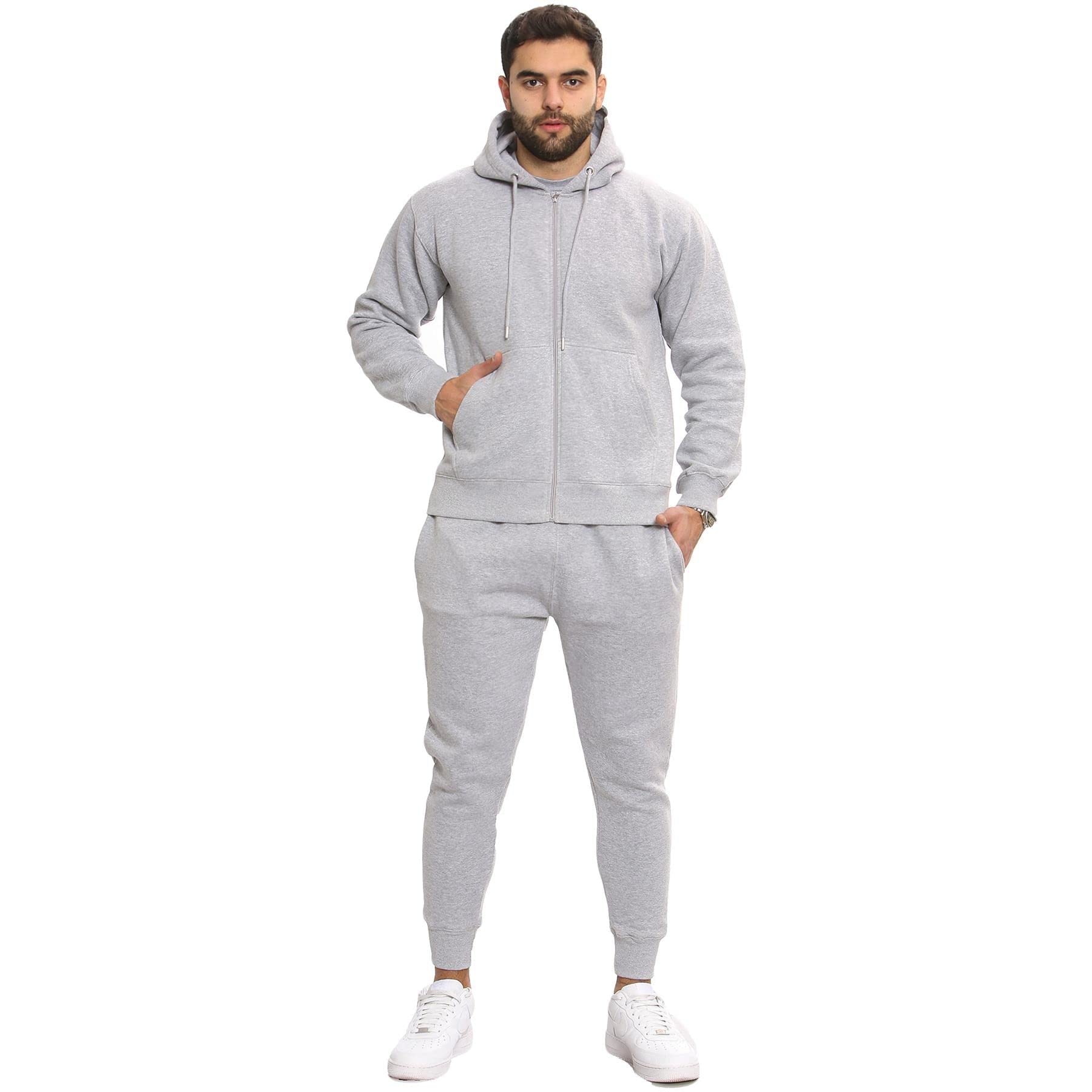 A2Z Mens Plain Tracksuit Athletic Hooded Hoodie with Joggers - T.S Plain Grey 3XL