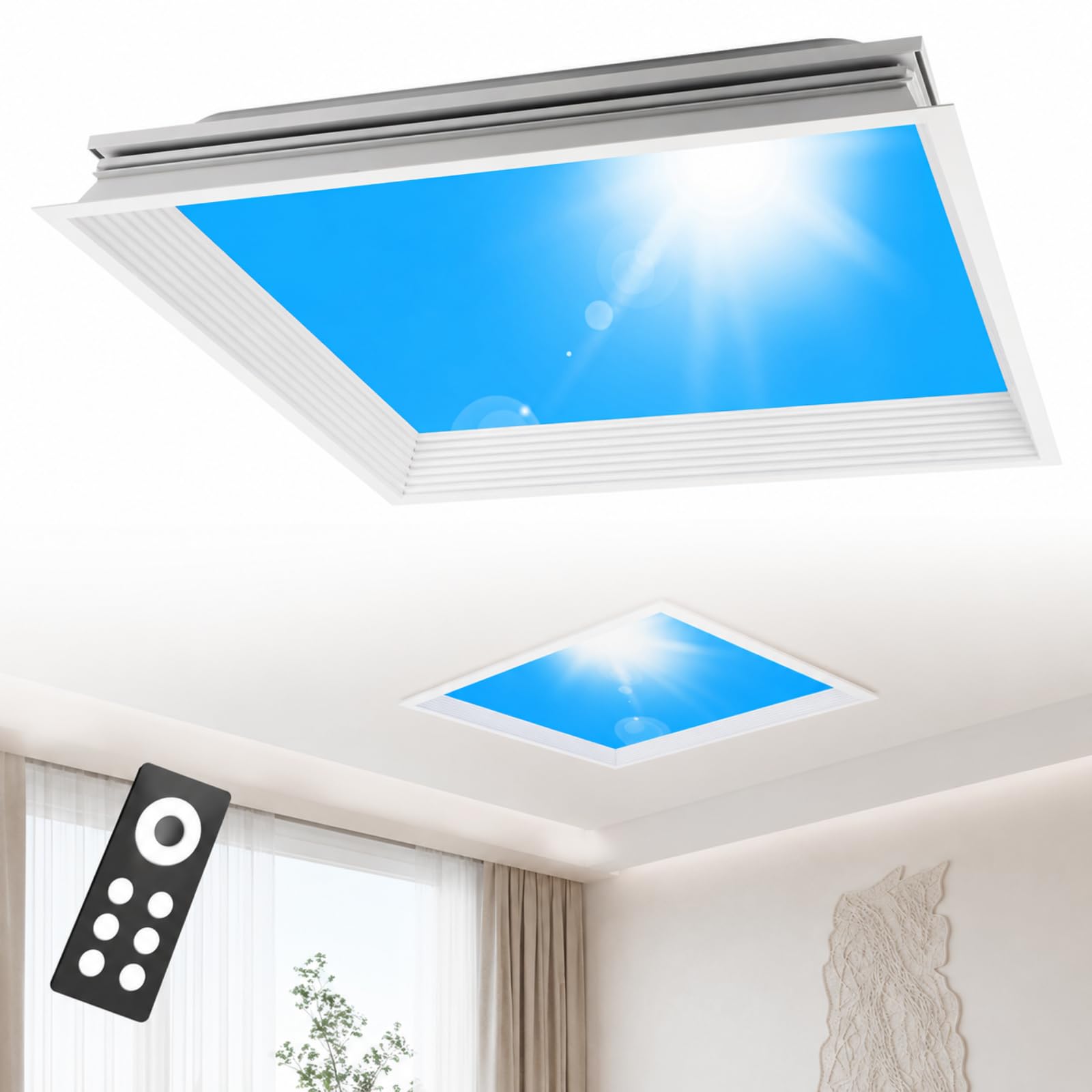 Panel Świetlny Z Fałszywym Oknem Ze Sterowaniem Zdalnym, Lampa Sufitowa Ze Sztucznym Świetlikiem Ze Sterowaniem Zdalnym, Symuluje Naturalne Światło Dzienne, Do Pomieszczeń Bez Okien, Piwnic Null