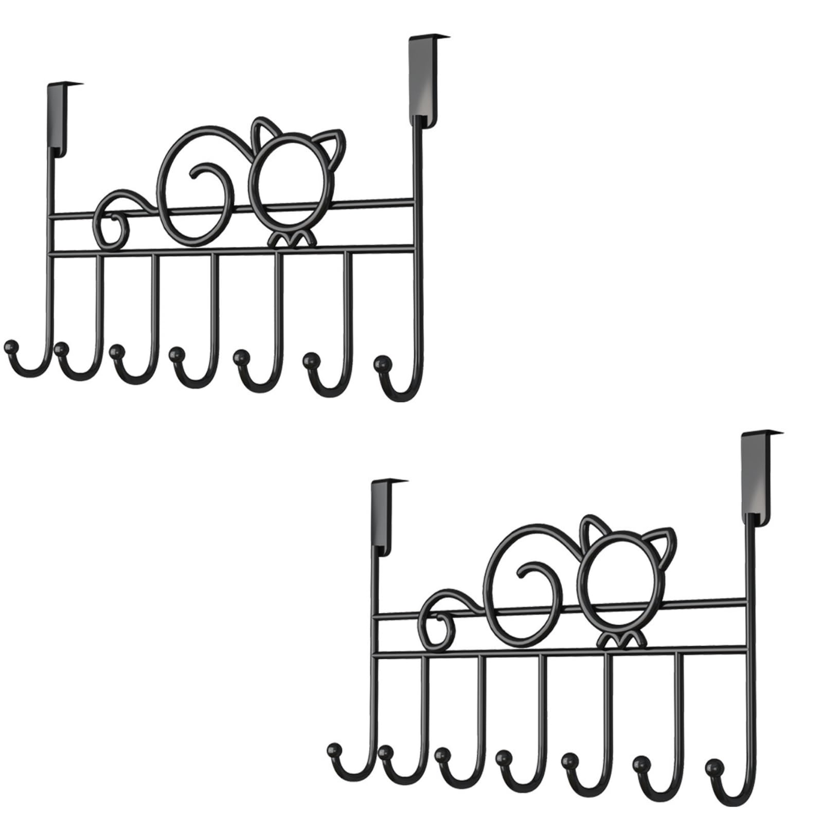 Michear 2pcs Over The Door Hook, Large No-Drill Hanger for Coat Towel, Bag, Robe (Cat-Black)