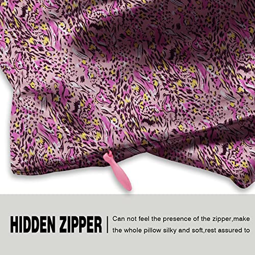 Mulberry Silk Pillowcase for Hair and Skin Queen Size Leopard Print Silk Pillow Cases with Zipper Soft Breathable Smooth Cooling Silk Pillow Covers for Sleeping (Pink Paint,20"X 30",1Pcs)