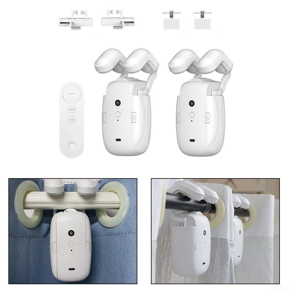 Motore elettrico per aprire tende, telecomando 3 in 1 per aste romane e guide a U, apertura singola/doppia, guida silenziosa per soggiorno (1 pezzo)