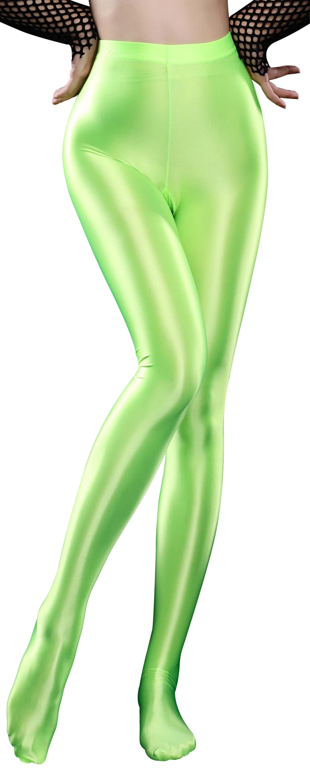 FEOYA Women's Wet Look Footed Leggings Metallic Dance Tights Shiny Leggings Shimmer Pants Glitter Tights