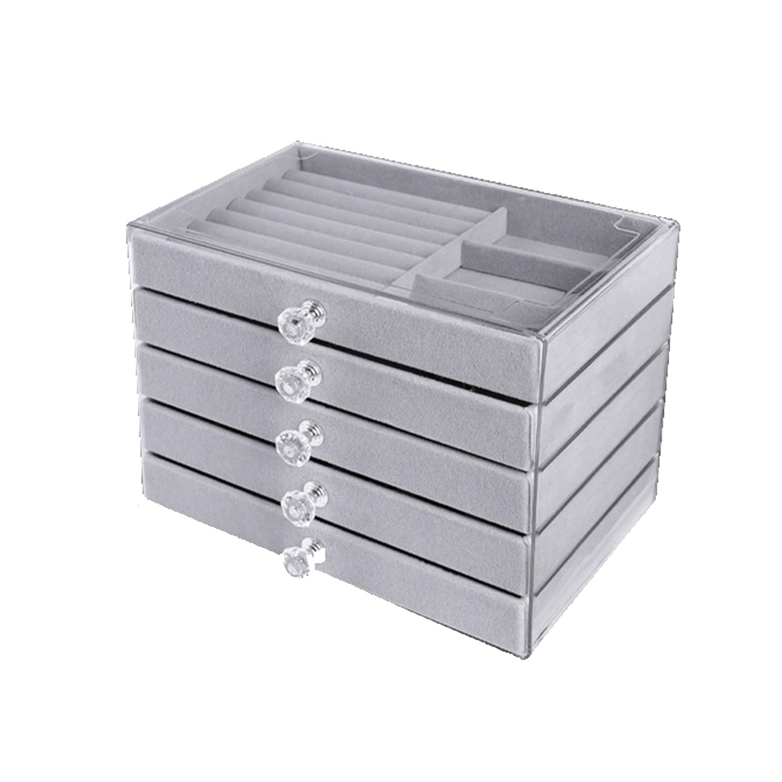 HDOYTXXM Jewelry Display Organiser 5 Adjustable Velvets Layers PET Storage Case for Earrings Bracelets Necklaces Home Decoration Essential Elegant Jewelry Organiser with Soft Lining