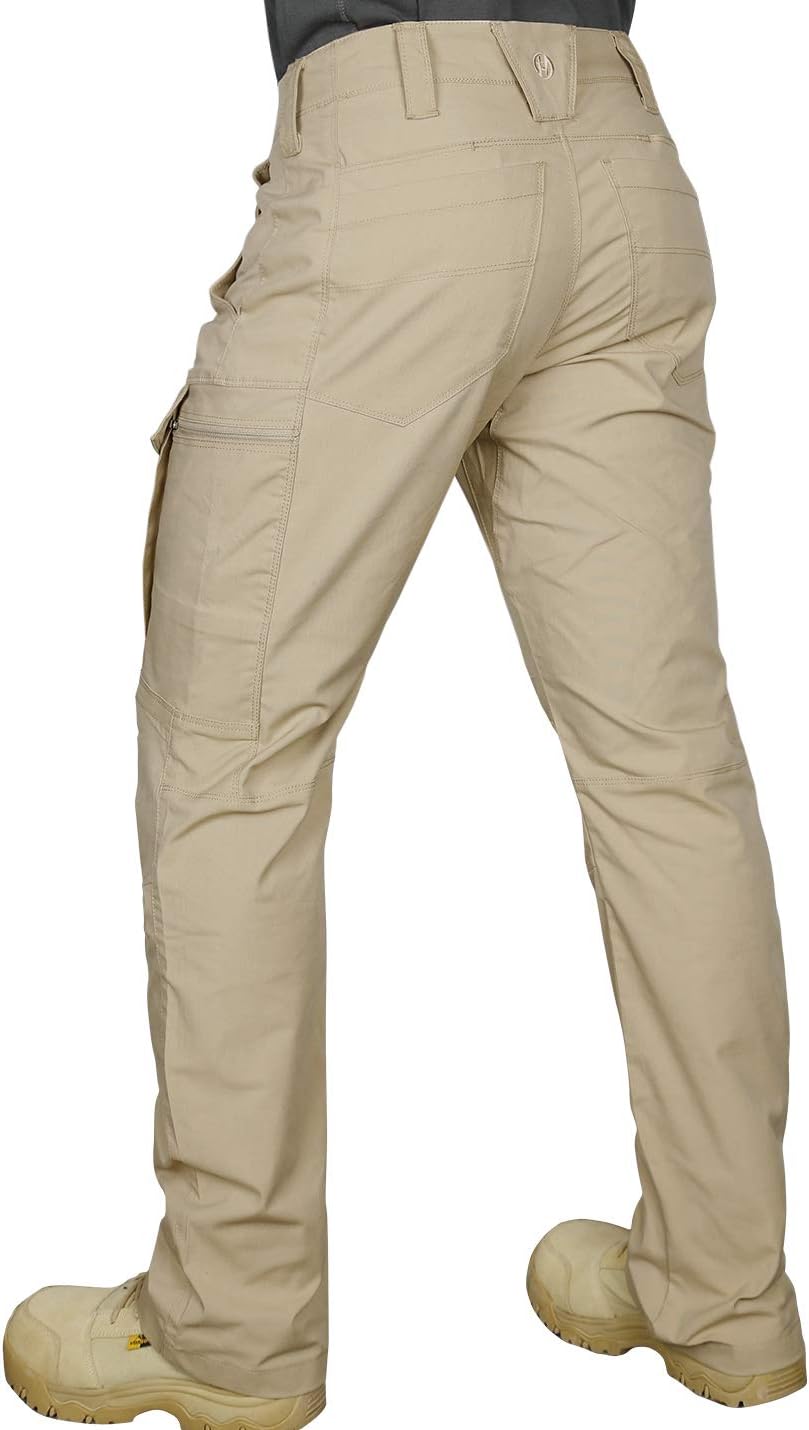 HARD LAND Men's Tactical Pants Mechanical Stretch Cargo Work Pants Lightweight Waterproof for Hiking BDUHunting Khaki Size 32W×32L