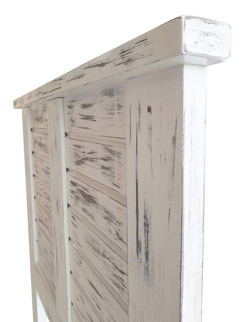 Cabecero Campero-Vintage para Cama de 150, Fabricado en Madera Maciza de Pino alistonada Acabado en Blanco Envejecido Totalmente Acabado