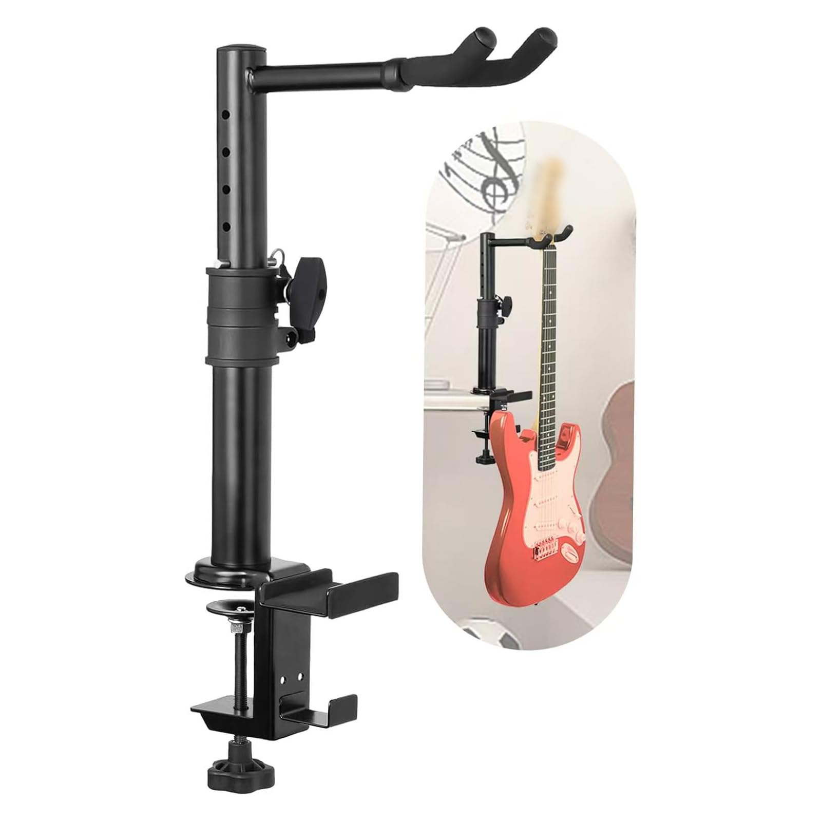 Gitarren-Aufhänger, Tischhalterung mit Clips, Höhenverstellbar, Robuster Halter für Akustische E-Gitarre, Bass-Ukulele, Instrumenten-Wandhalterung