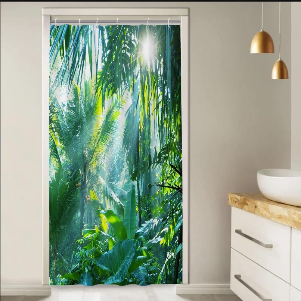 Uiiooazy Cortina de Ducha de Hoja Eucalipto, Cortinas de Ducha Verde Oro Abstracto Planta Cortinas de Baño Antimoho Impermeable Lavable Tejido de Poliéster Cortina Ducha con Ganchos 90x180cm — view 225