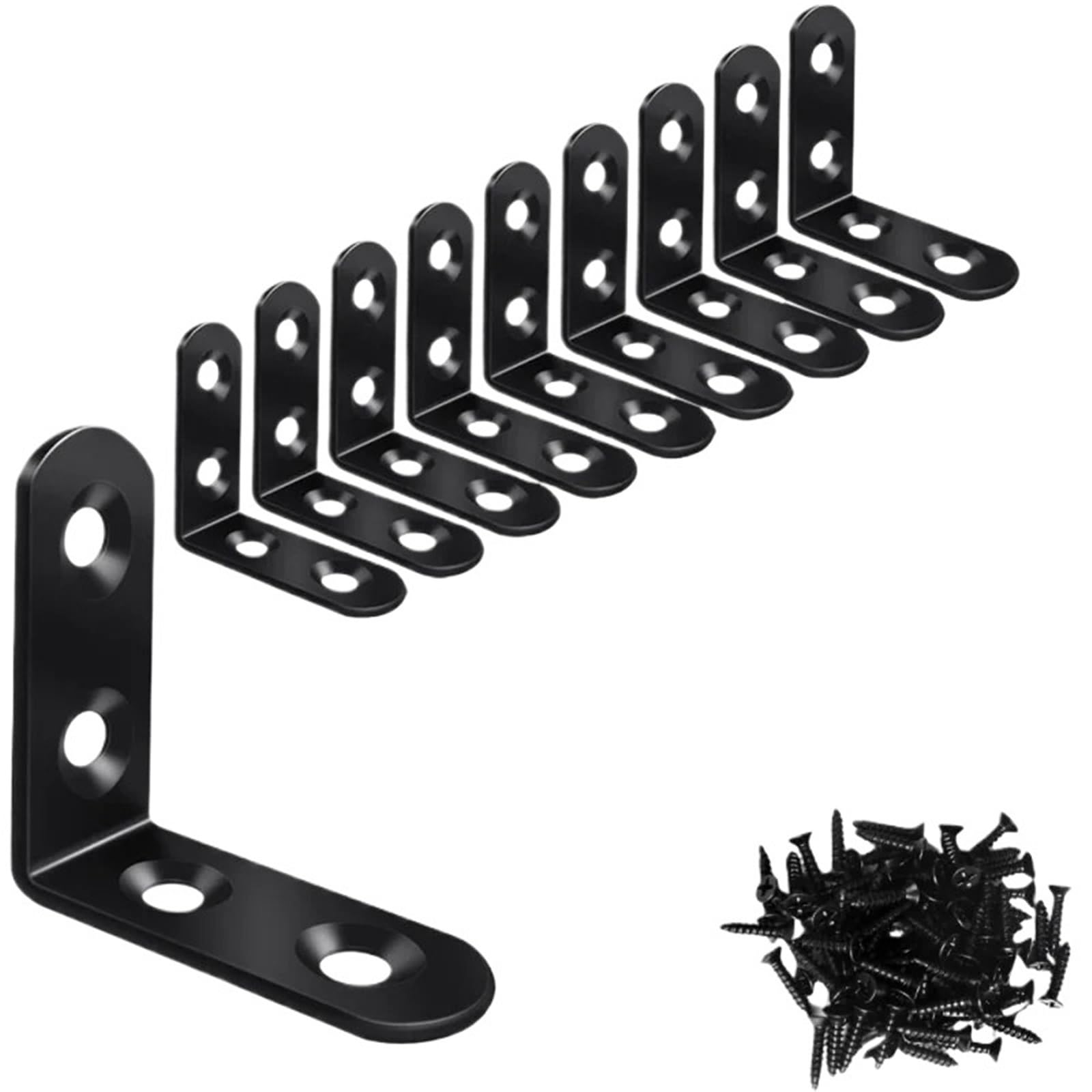 Rrypbovg L-Black 40X40 10Pcs L Brackets Black Stainless Steel With Screw Right Angle Corner Brace For Shelve,Wood Furniture,Chair,Drawer,Cabinet(L-Black 40X40 10Pcs)