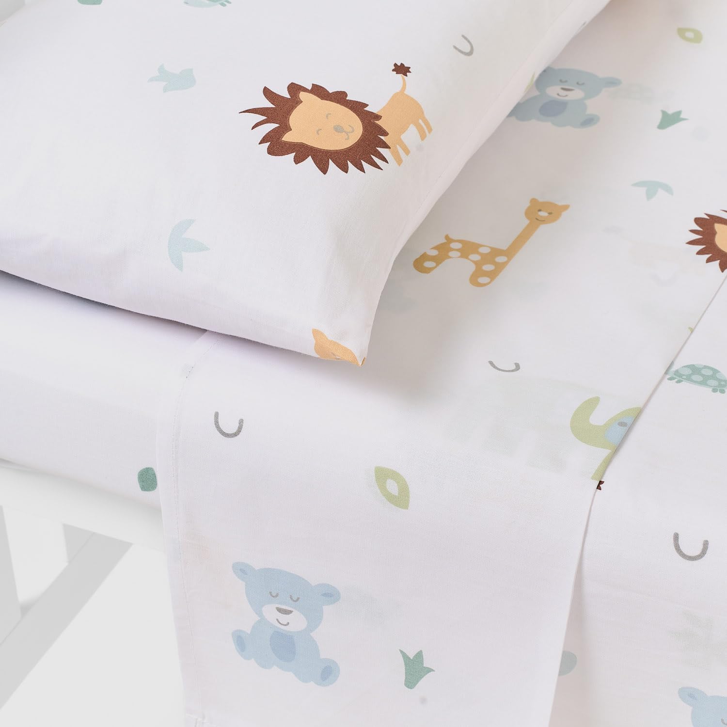 TRAMAS+ Set di Lenzuola per Culla e Miniculla, Lenzuola 100% Cotone Super Morbido per Bebè, Tessili per Cameretta 3 Pezzi con Disegni Allegri - Culla - 60x120 cm, Animales