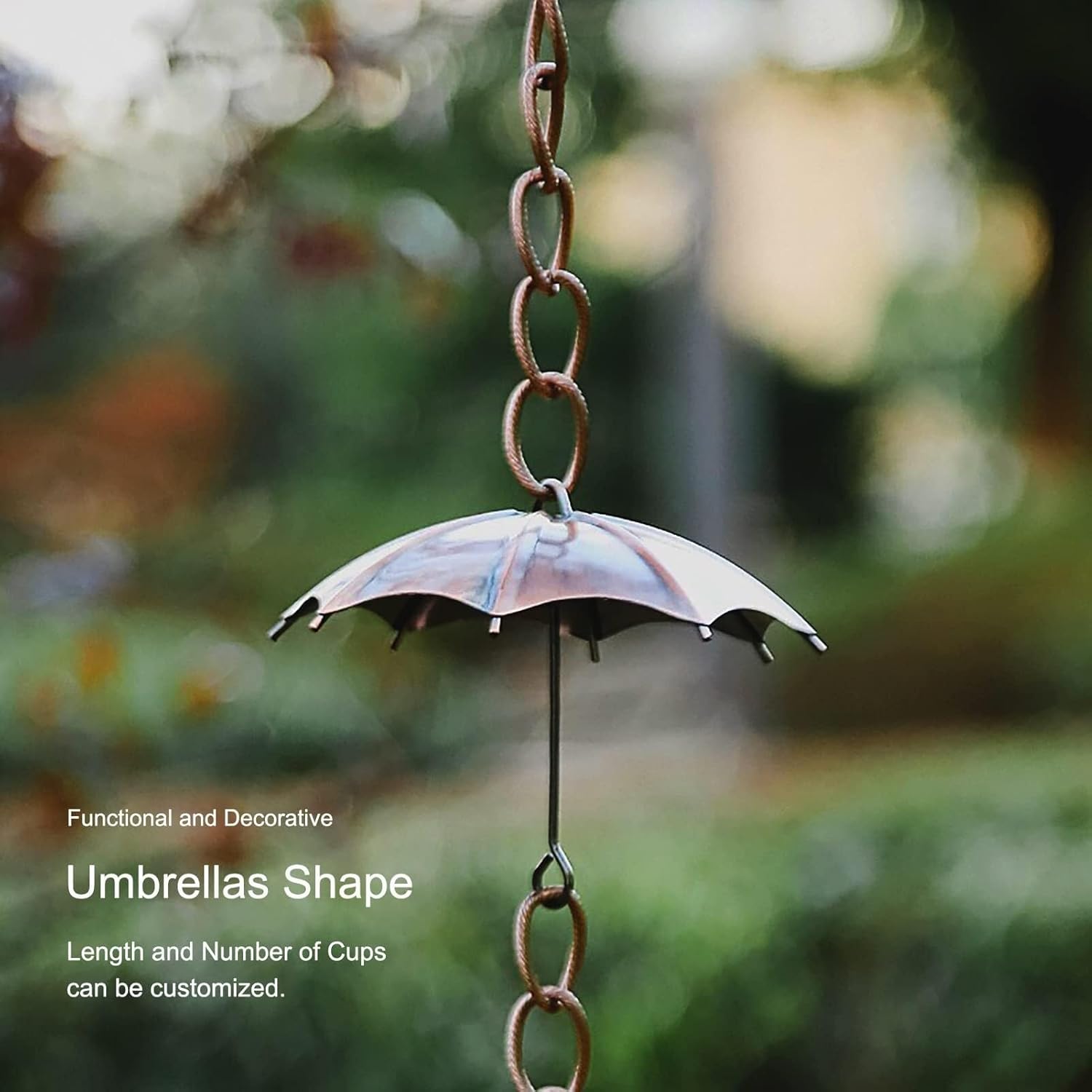 Iron Umbrella Rain Chain for Gutter, Outdoor Eaves Drainage Rainwater Catcher Chain, Garden Yard Decor, Adjustable Length (100cm/3ft)(300cm (10ft))