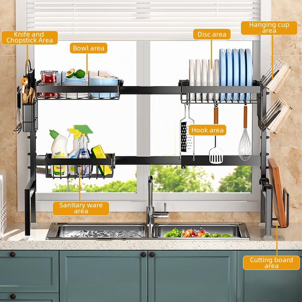 HASTHIP Cotton Kitchen Sink Organizer Multifunctional Over-the-Sink Storage Rack Expandable Dry Rack for Dishes Cups Cutting Board Utensil Stand, Free Standing, Wire, Hanging, Flat - Image 8 thumbnail