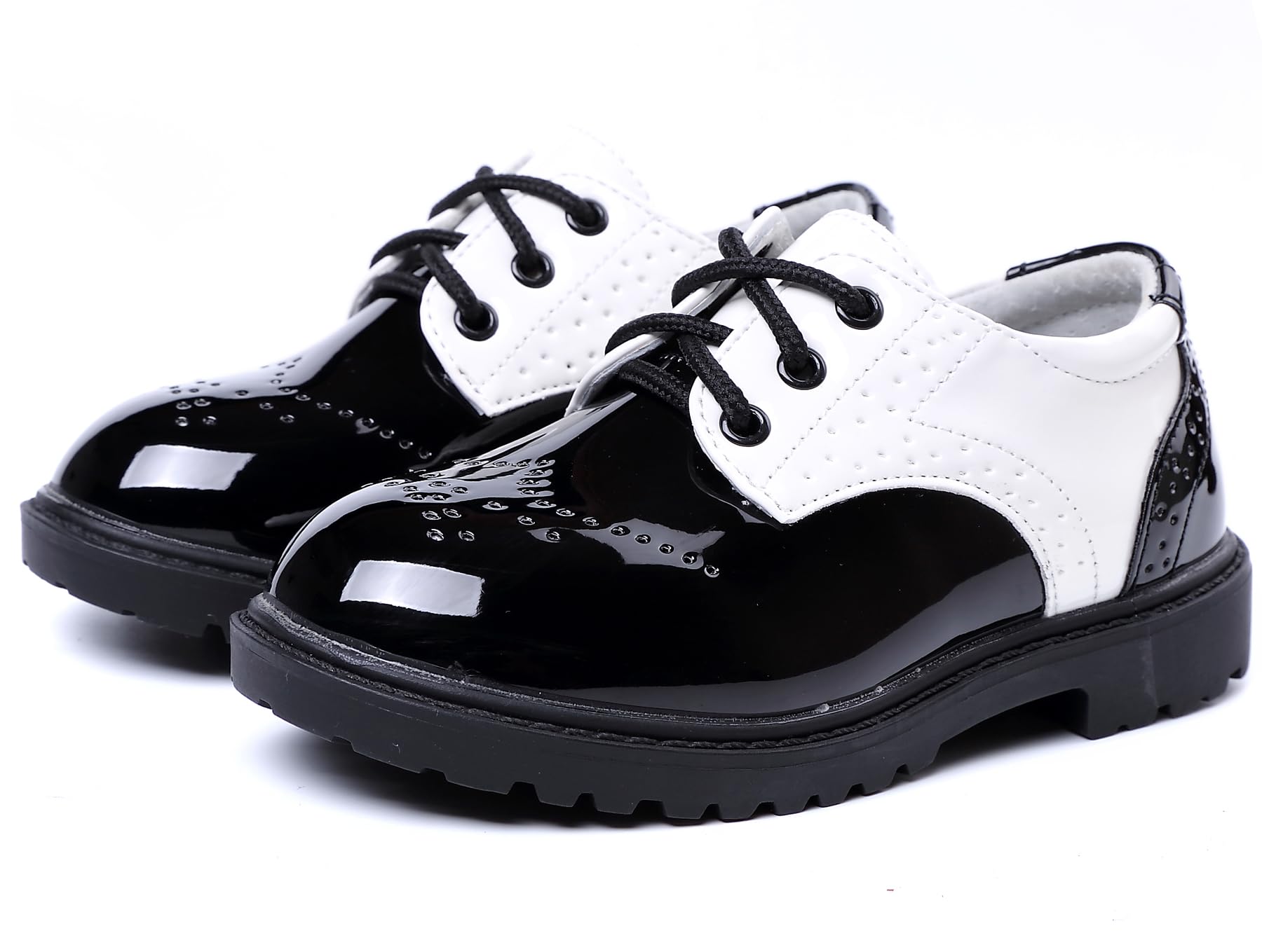 PPXID Garçon Fille Mixte Enfant Ecole Cuir Oxford Chaussures de Ville à Lacets pour Mariage Costume