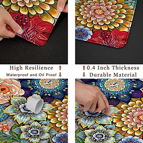 Tubeamin Colorful Boho Floral Kitchen Rugs Mats For Floor Bohemian Vintage Flower Kitchen Rug Anti Fatigue Non Slip Cushioned Comfort Standing Mat thumb #3