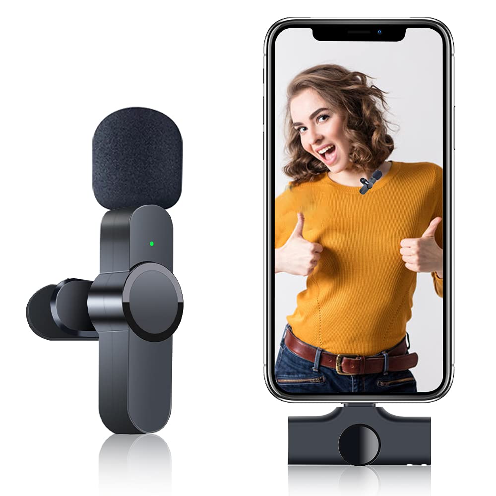 Wireless Lavalier Microphone for iPhone iPad, Upgraded Plug-Play Clip-on Shirt Lapel Mini Mic, External Auto-syncs Microphone for Live Streaming YouTube, Vlogging, Podcast, Interview Video Recording