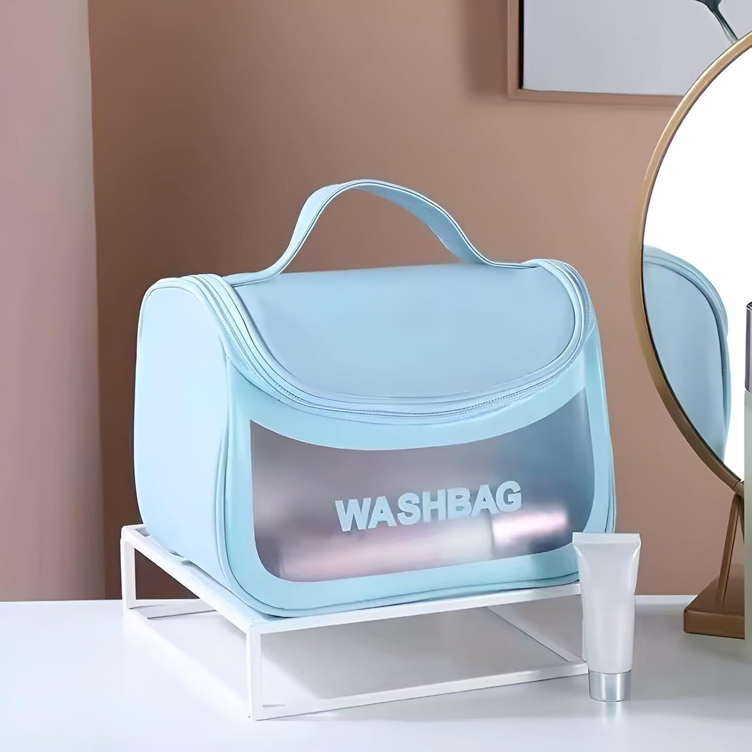 7Seas Waterproof Wash Bags for Men and Women Travel Use | Grooming & Beauty Kit Storage and Organizer Hand Bag | Cosmetic and Makeup Organizer Pouch with Zipper Closer -1Pcs (Multicolor) (Blue)