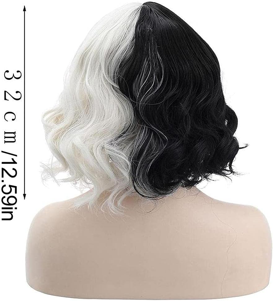 Buy Cosplay Wigs Half Black And Half White Short Curly Wig Women Hair Styling Accessories For Halloween Carnival Party Fancy Dress Accessories Online In Indonesia B09h4b1pdk