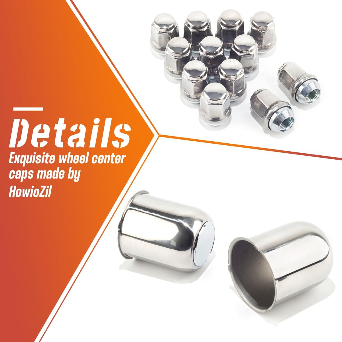 2-Pack Trailer Push Through Center Caps and Wheel Lug Sets - 3.19in Wheel Center Caps Chrome Wheel Cover Stainless Hub Cap with 12 Chrome Capped Stainless Steel 1/2-20 Lug Nuts for Truck RV