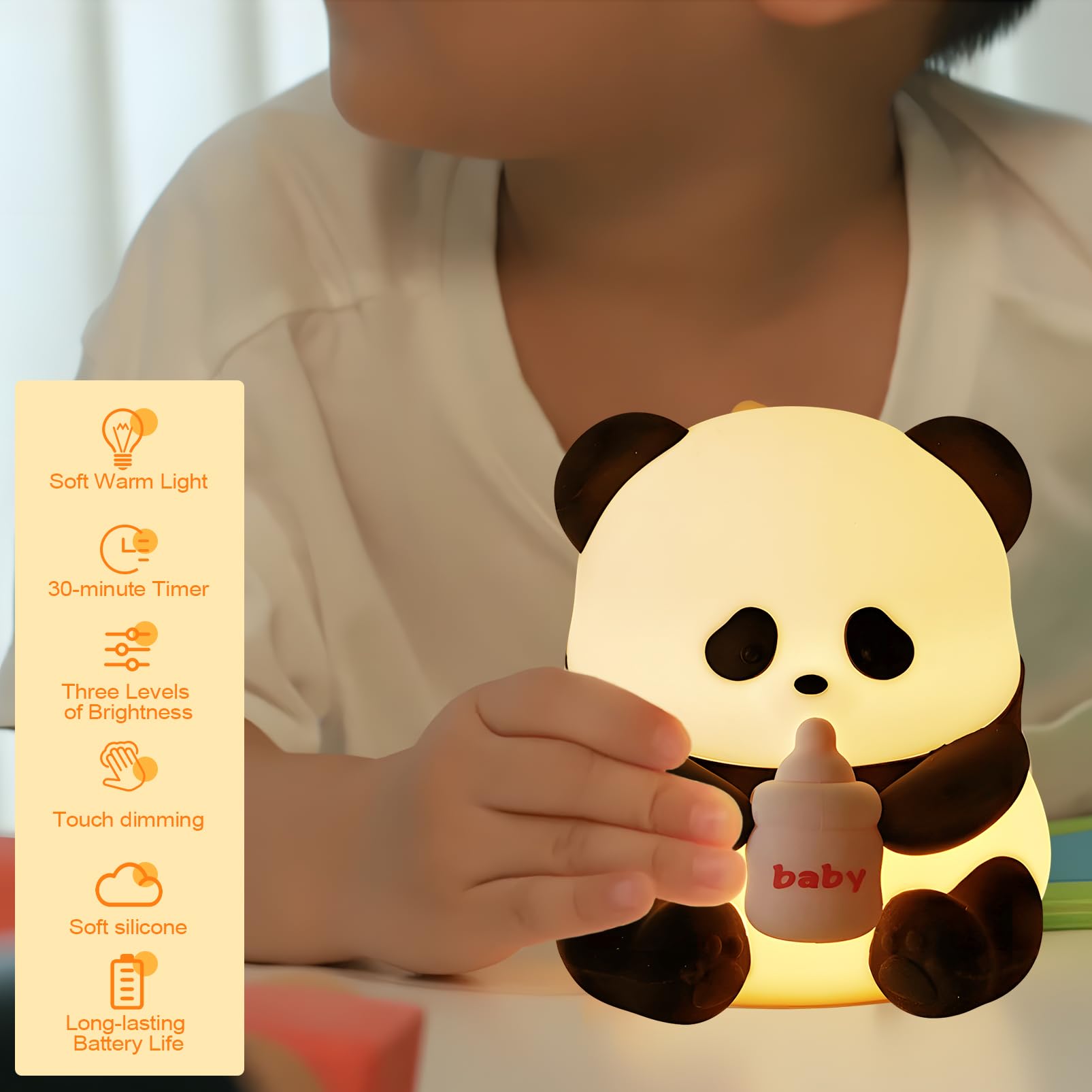 Luce Notturna Bambini, Panda Luci Notturna Ricaricabile con Timer, 7 Colori Lampada Notturna per Bambini , Silicone Lampada da Tavolo Bambini Touch,Luce Notturna Neonato, Regalo Neonato Bambini